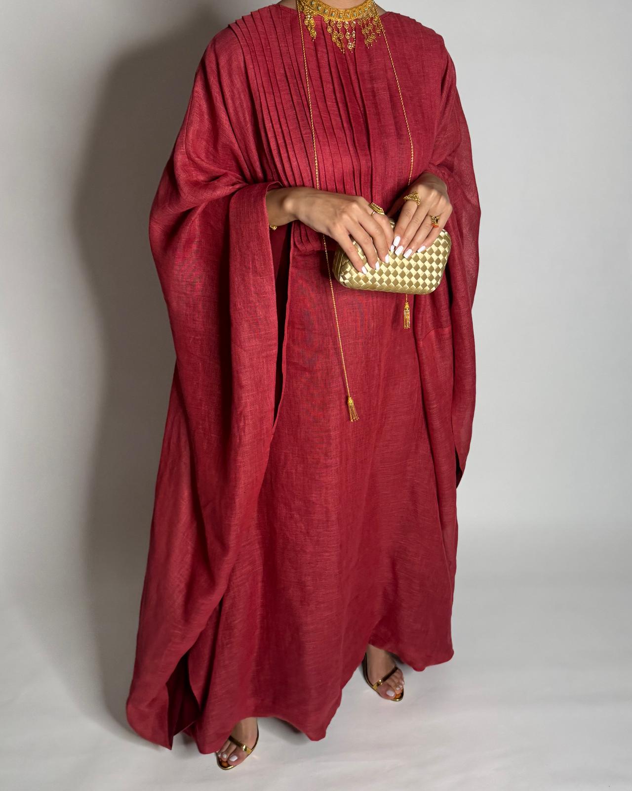 A539 - Red-ish/ Maroon Linen Occasion Jalabiya (READY TO SHIP)