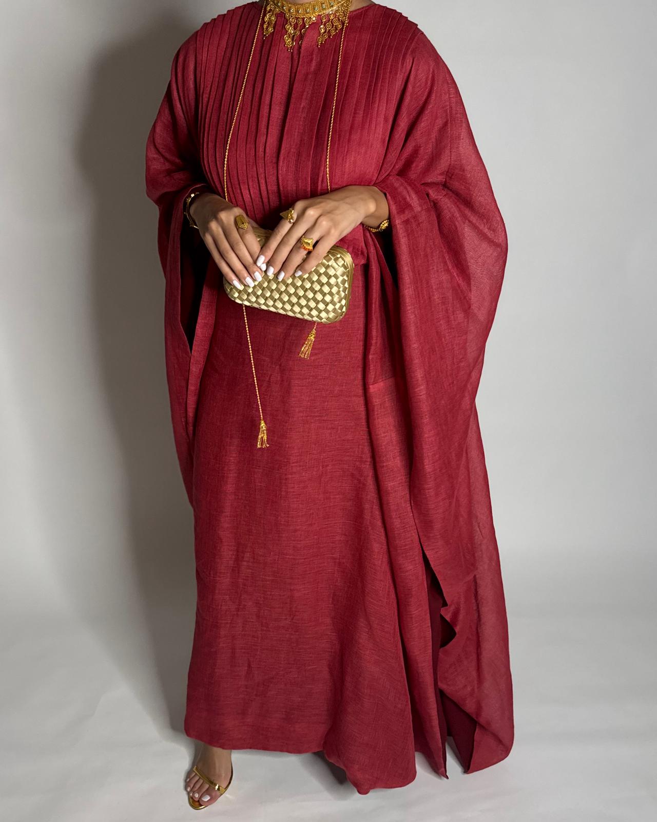 A539 - Red-ish/ Maroon Linen Occasion Jalabiya (READY TO SHIP)