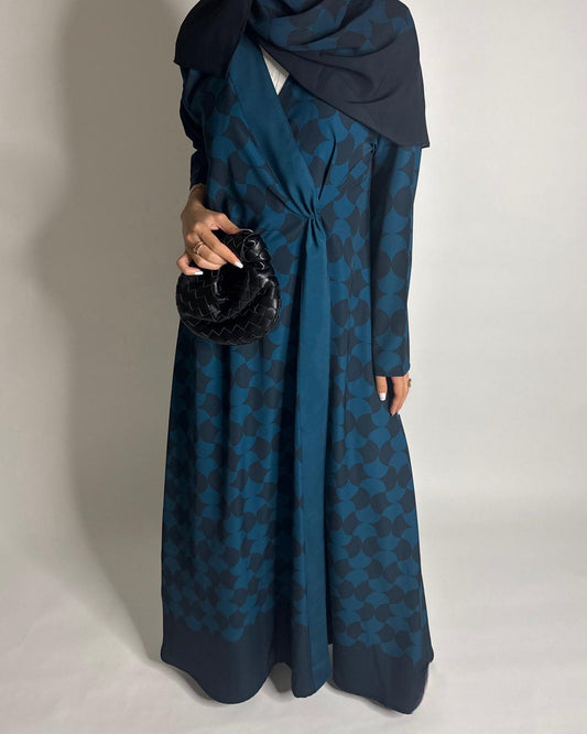 A545 - Shades of Blue A-Cut Pattern Abaya & Matching Head Scarf