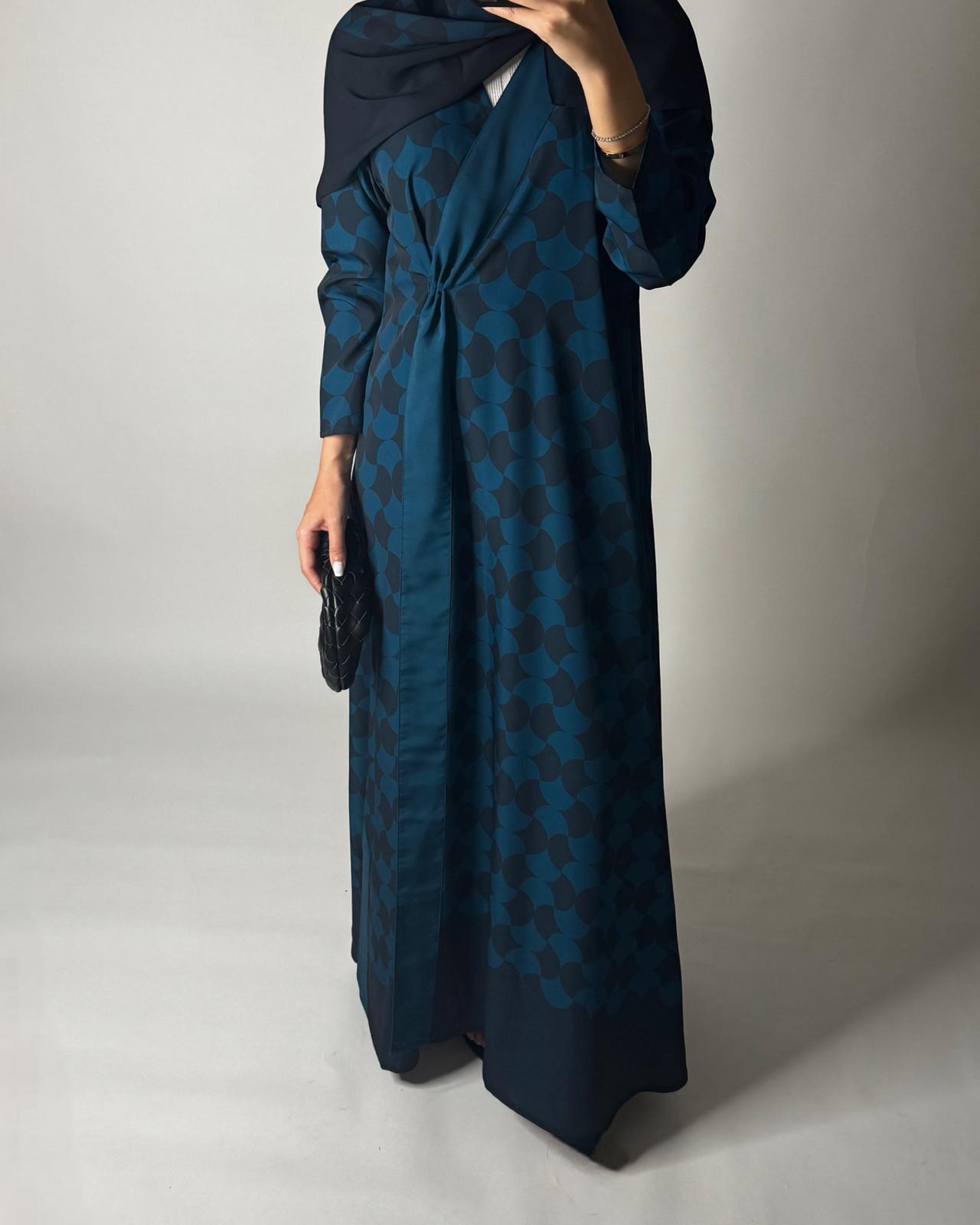 A545 - Shades of Blue A-Cut Pattern Abaya & Matching Head Scarf