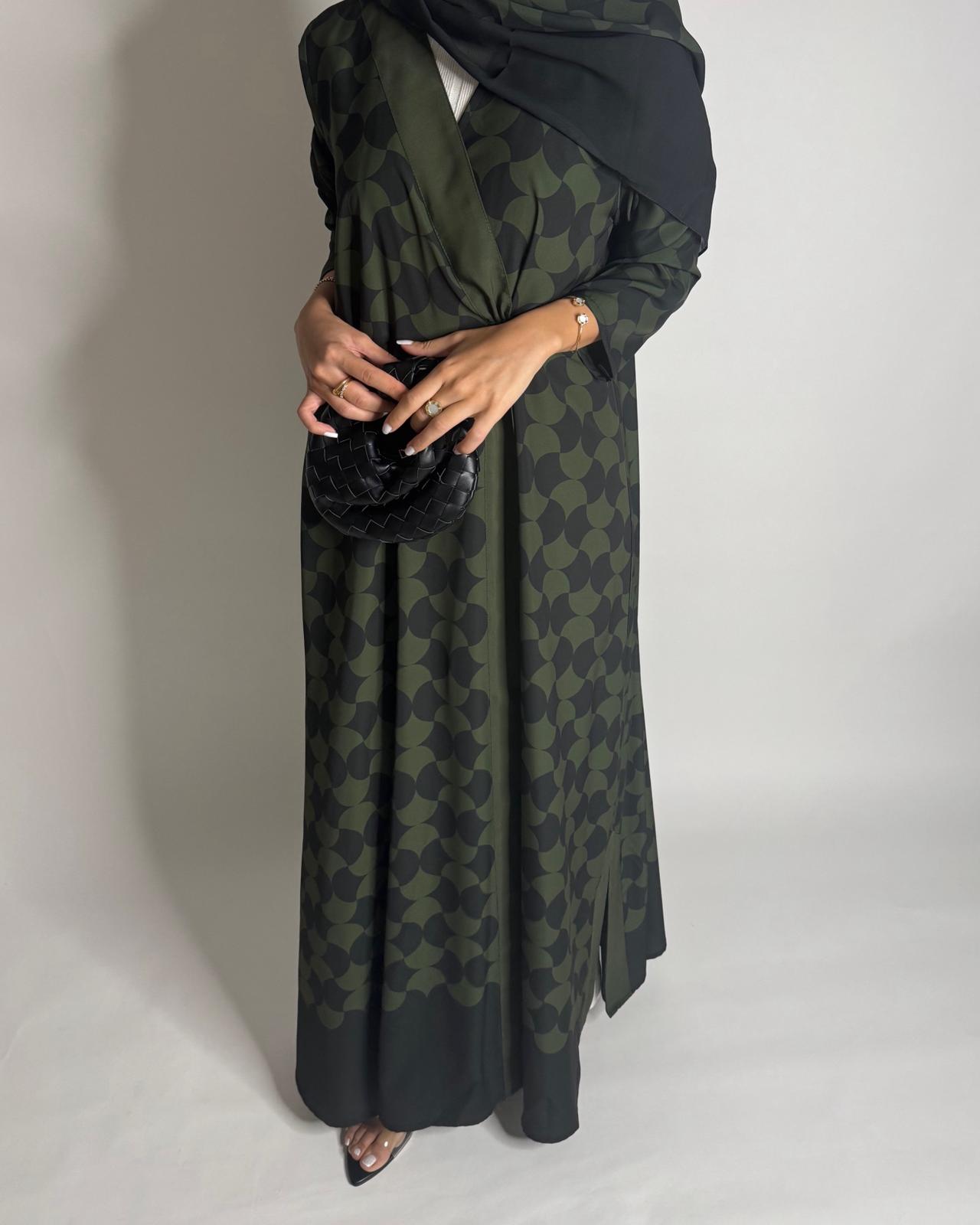 A547 - Shades of Green A-Cut Pattern Abaya & Matching Head Scarf