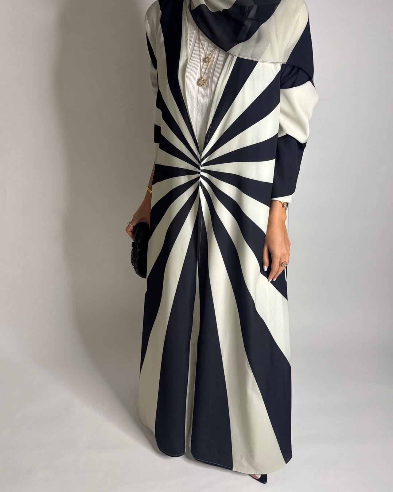 A551 - Black & White Zebra Pattern A-Cut Abaya & Matching Head Scarf