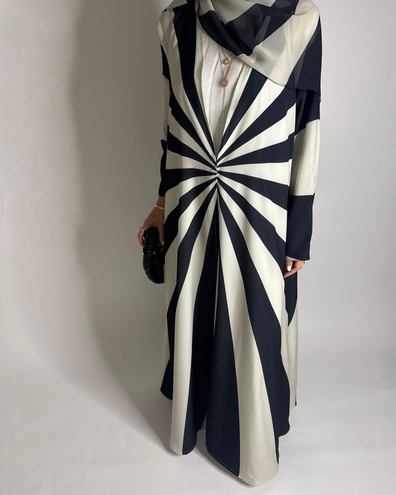 A551 - Black & White Zebra Pattern A-Cut Abaya & Matching Head Scarf