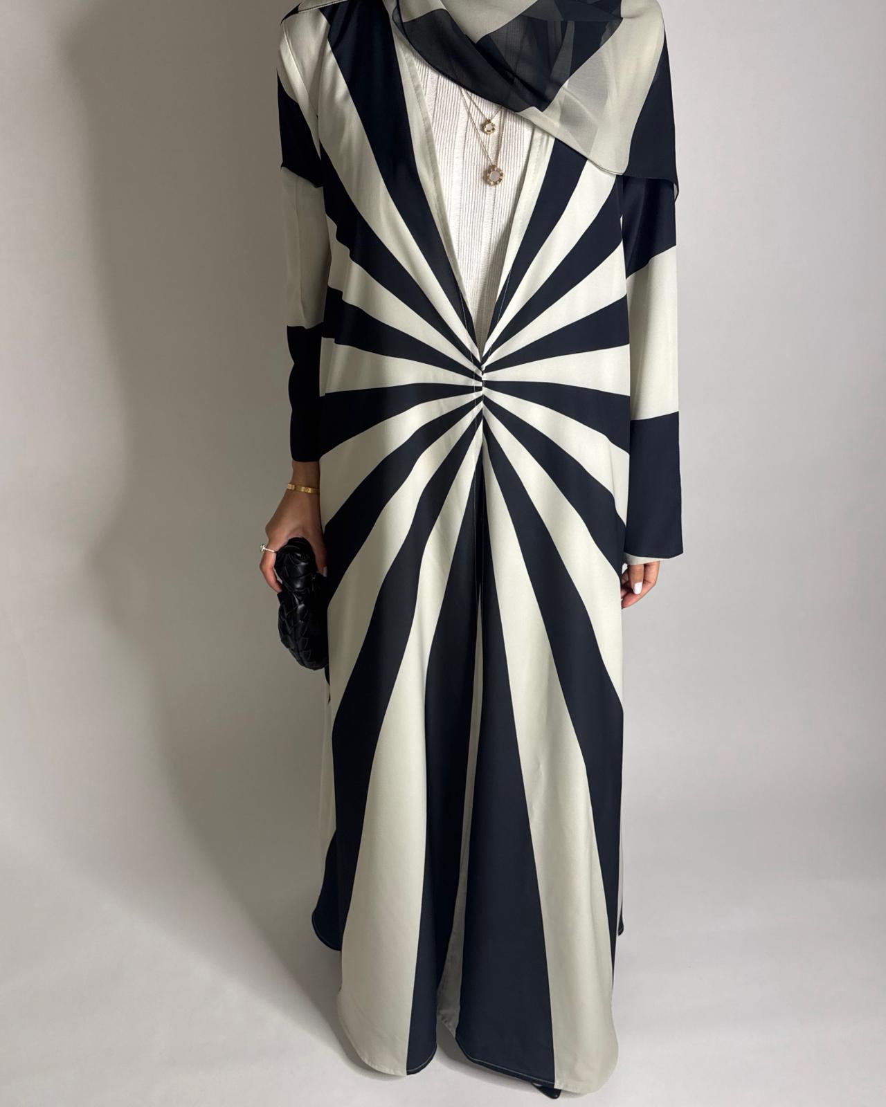 A551 - Black & White Zebra Pattern A-Cut Abaya & Matching Head Scarf