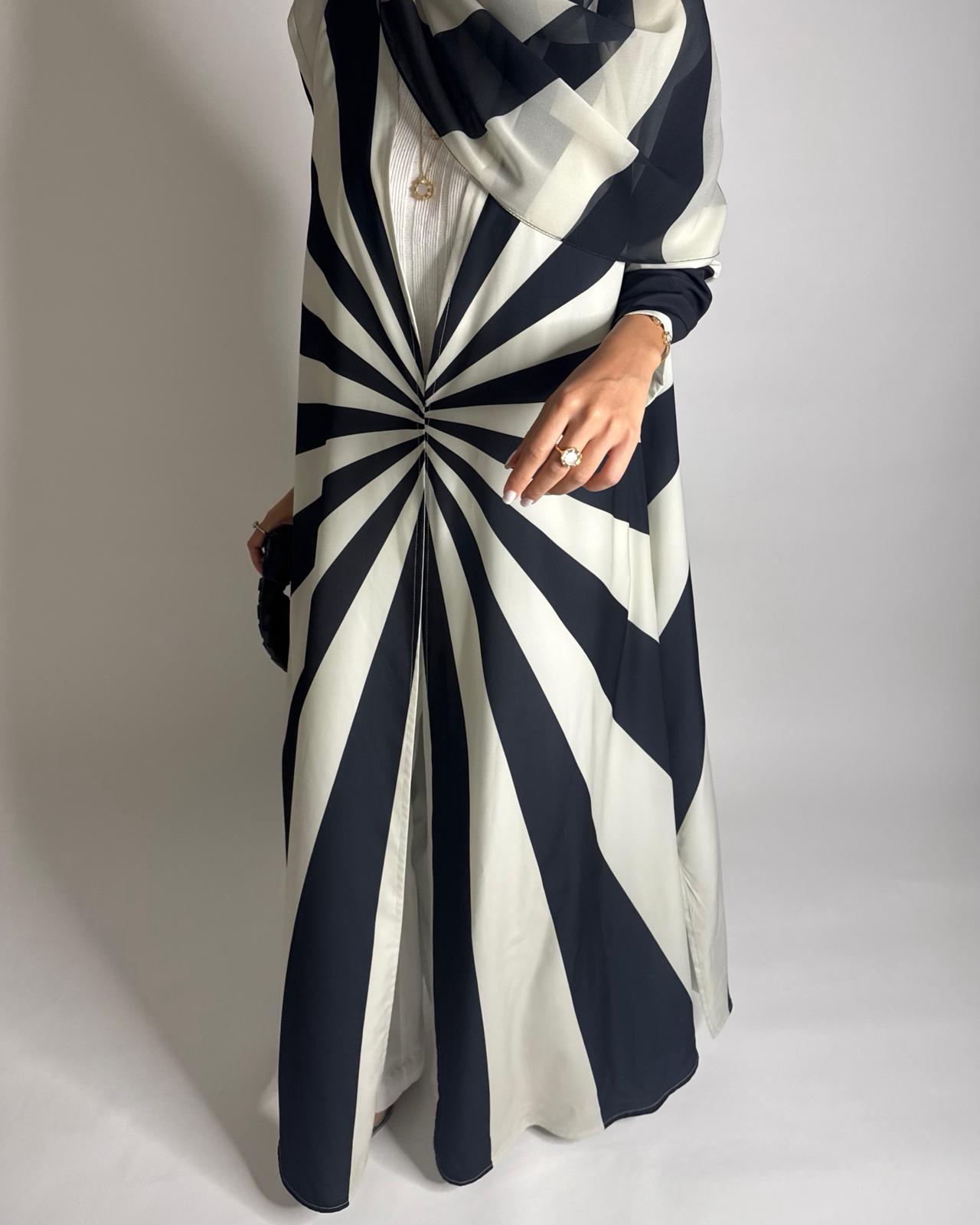 A551 - Black & White Zebra Pattern A-Cut Abaya & Matching Head Scarf