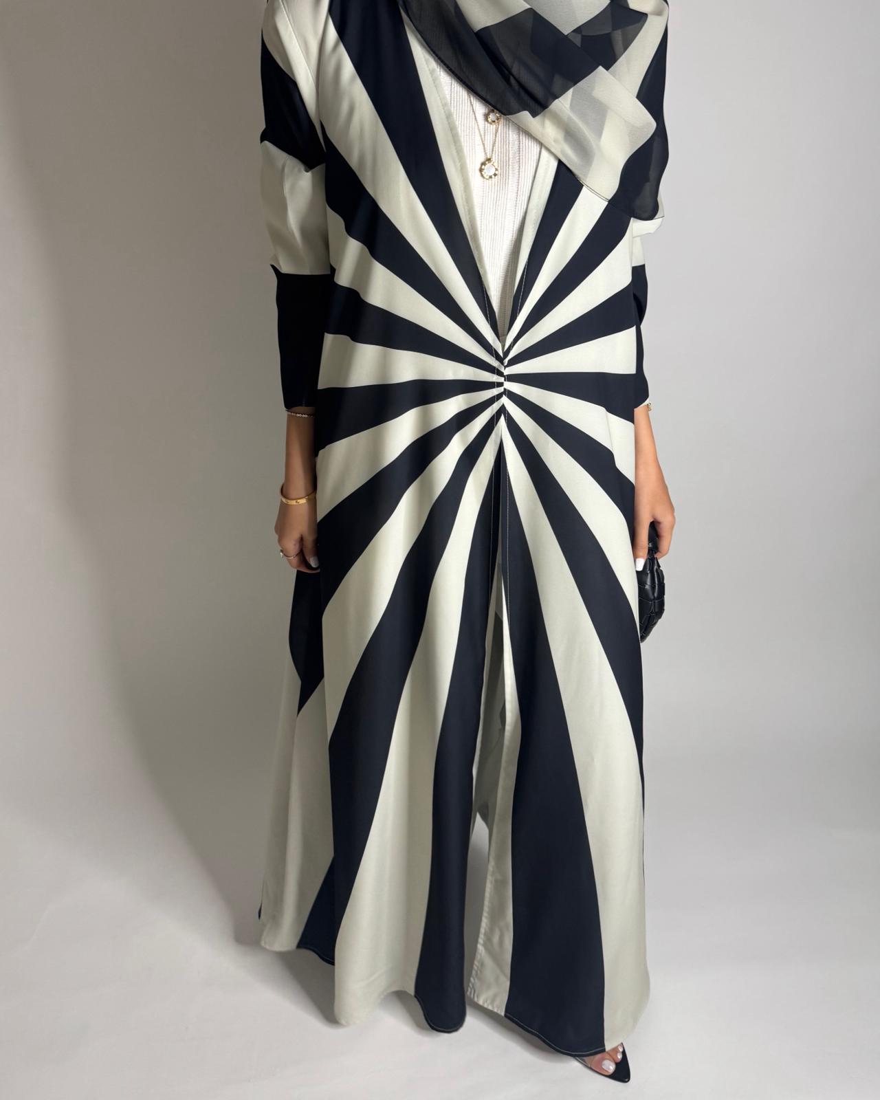 A551 - Black & White Zebra Pattern A-Cut Abaya & Matching Head Scarf