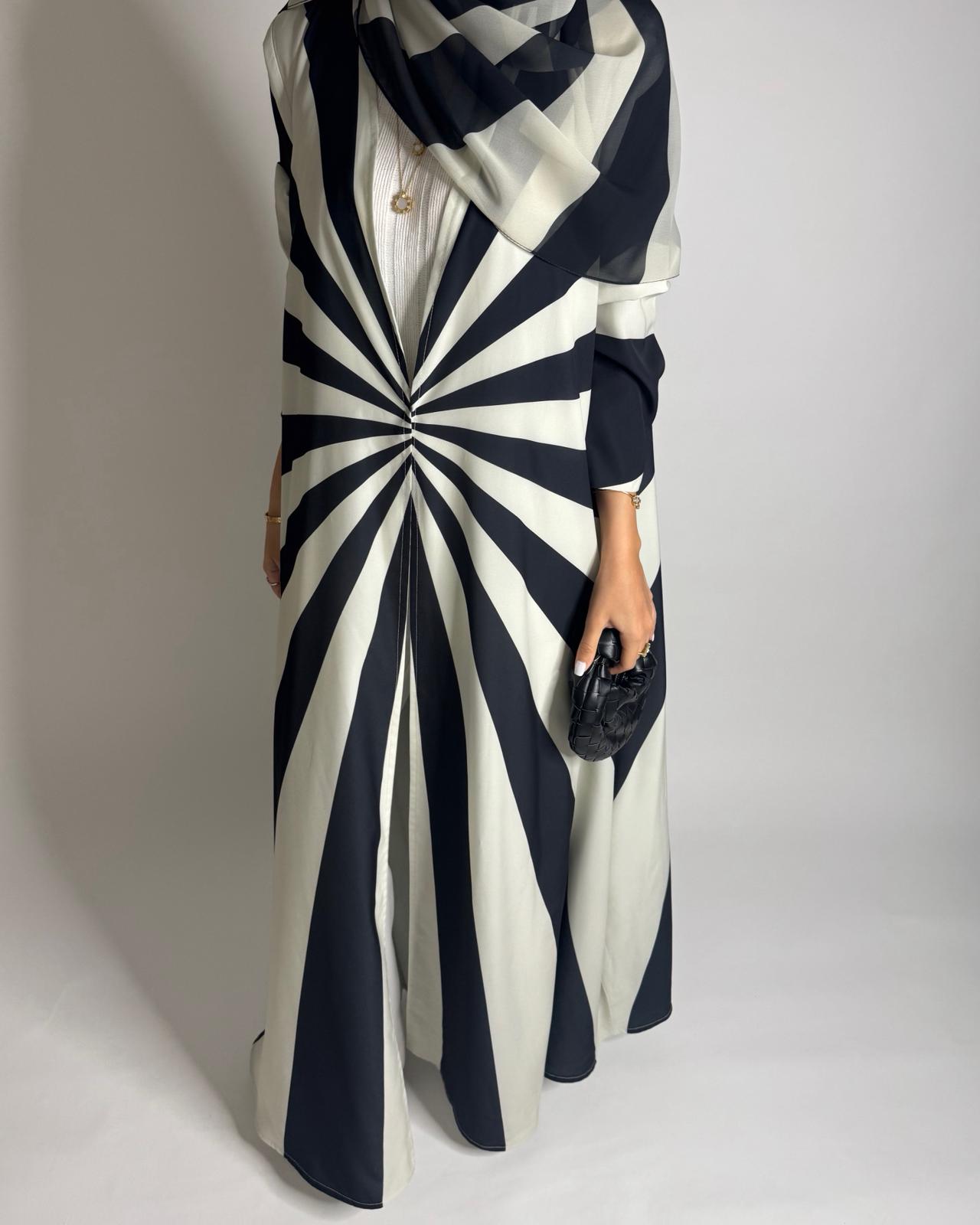 A551 - Black & White Zebra Pattern A-Cut Abaya & Matching Head Scarf
