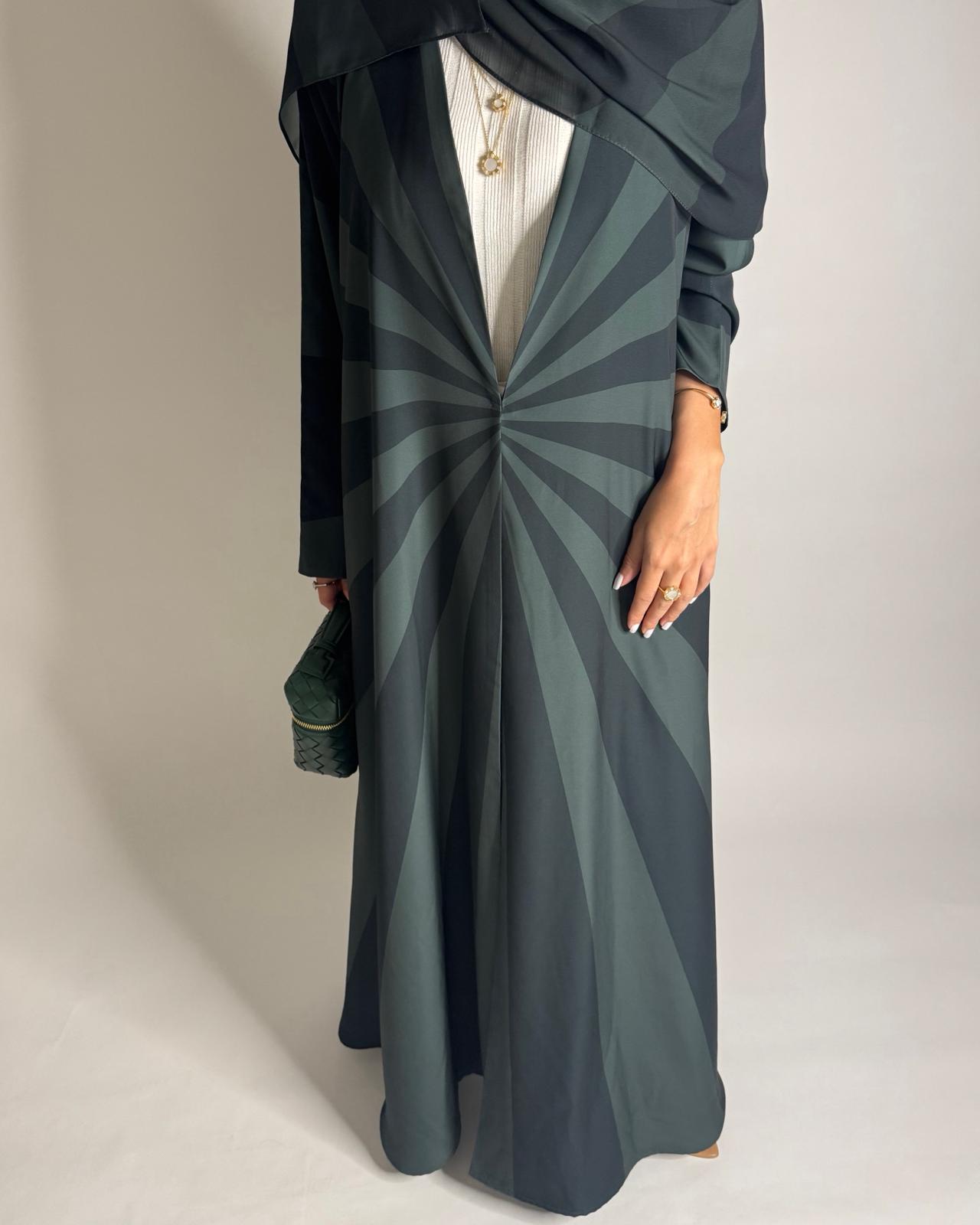 A549 - Shades of Green Zebra Pattern A-Cut Abaya & Matching Head Scarf