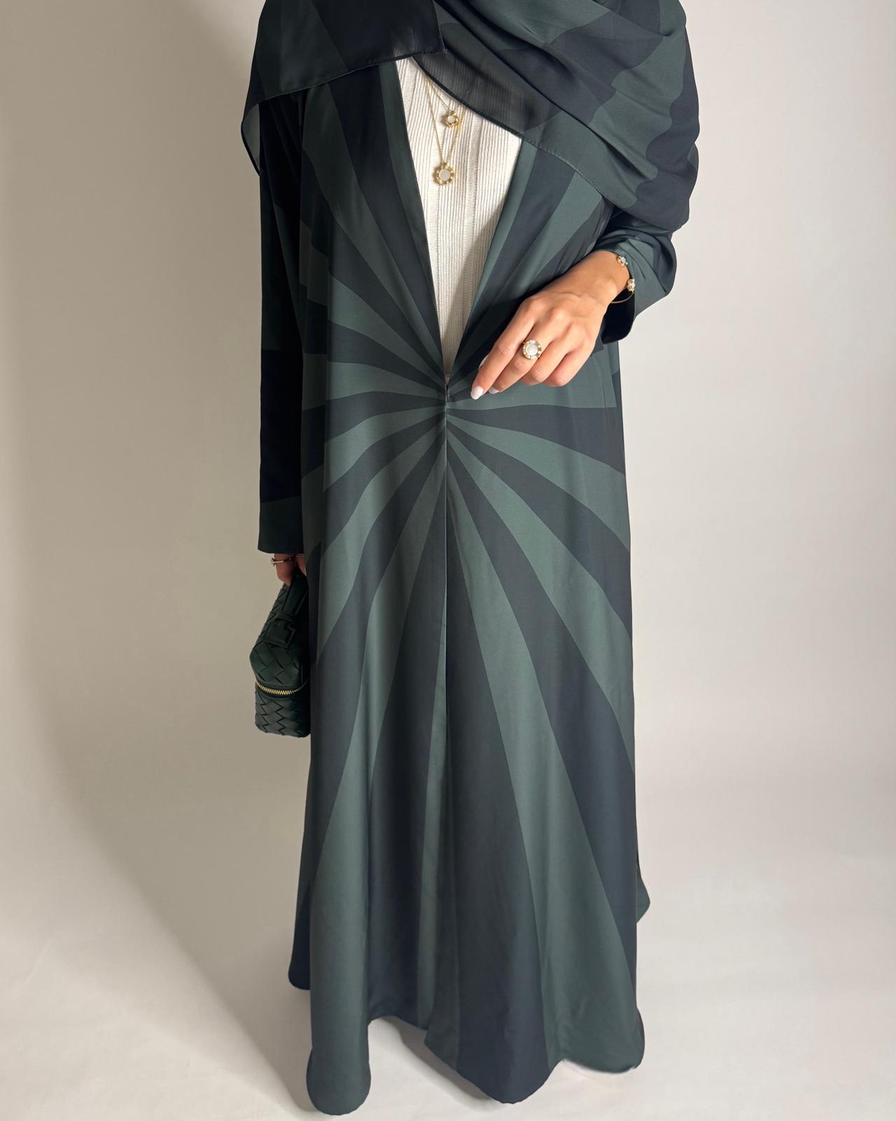 A549 - Shades of Green Zebra Pattern A-Cut Abaya & Matching Head Scarf