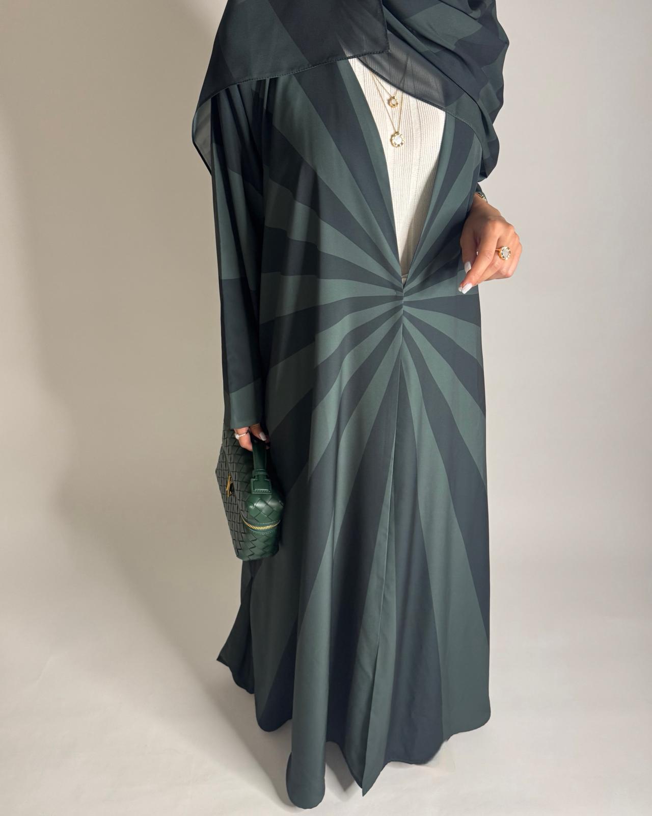 A549 - Shades of Green Zebra Pattern A-Cut Abaya & Matching Head Scarf