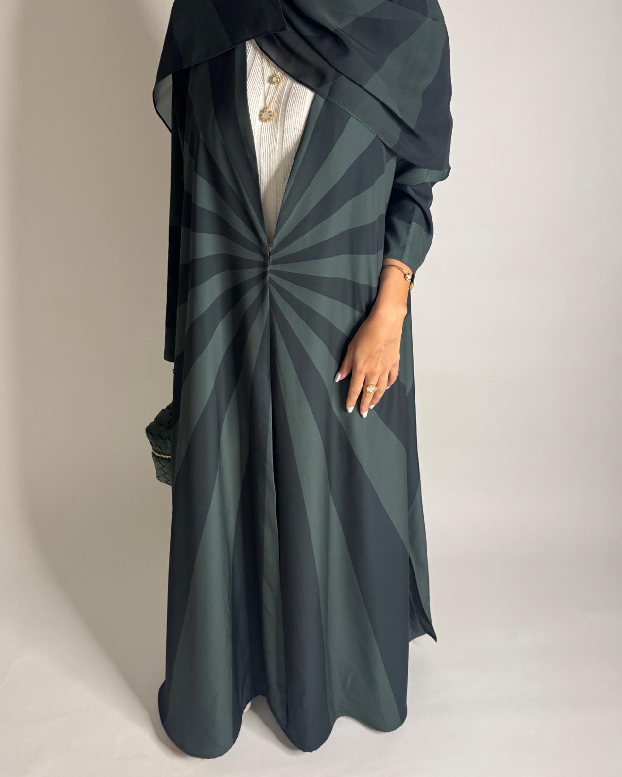 A549 - Shades of Green Zebra Pattern A-Cut Abaya & Matching Head Scarf