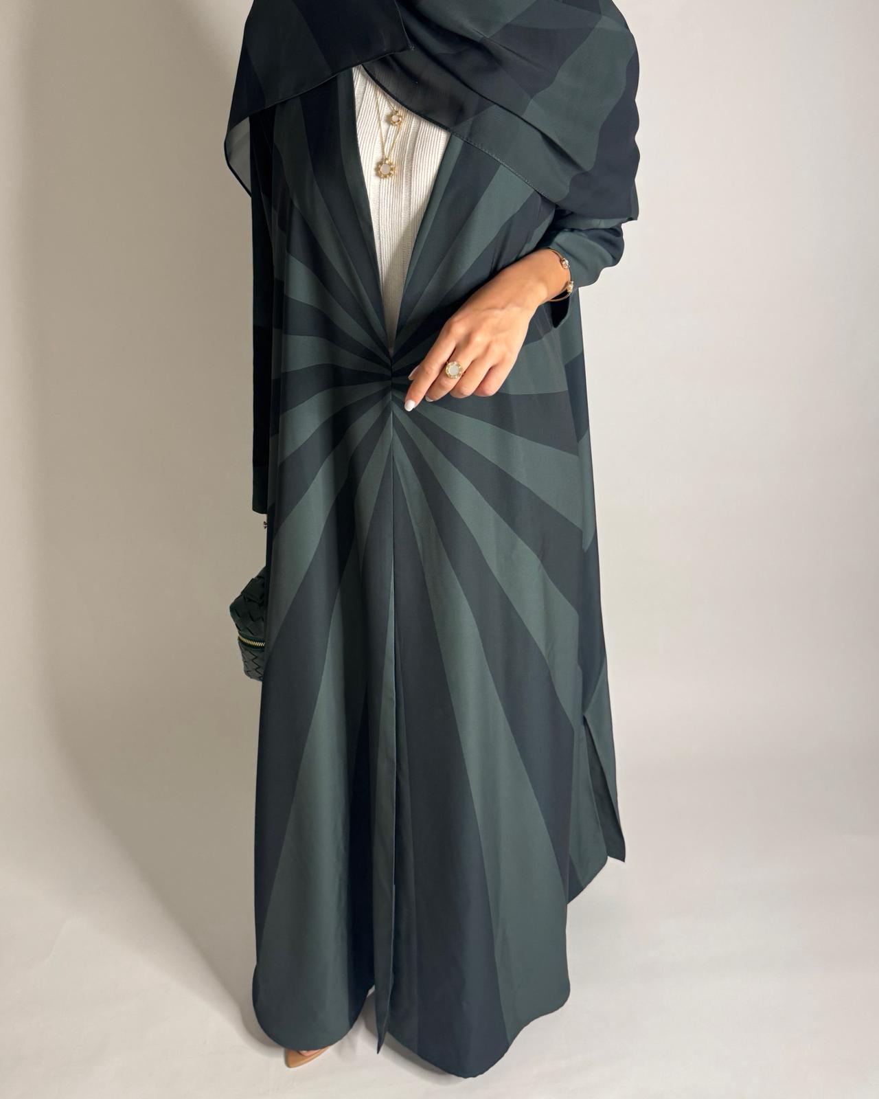 A549 - Shades of Green Zebra Pattern A-Cut Abaya & Matching Head Scarf