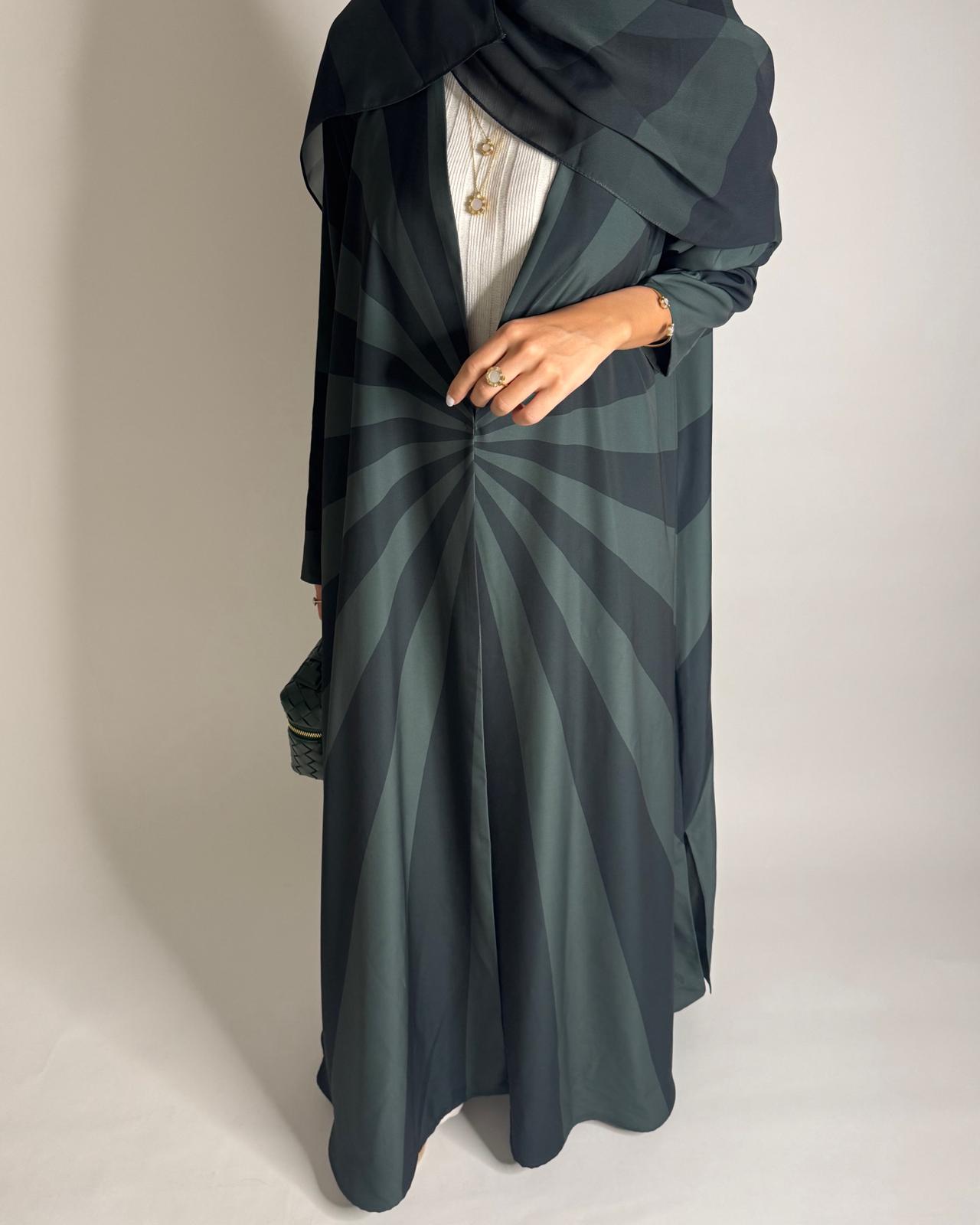 A549 - Shades of Green Zebra Pattern A-Cut Abaya & Matching Head Scarf