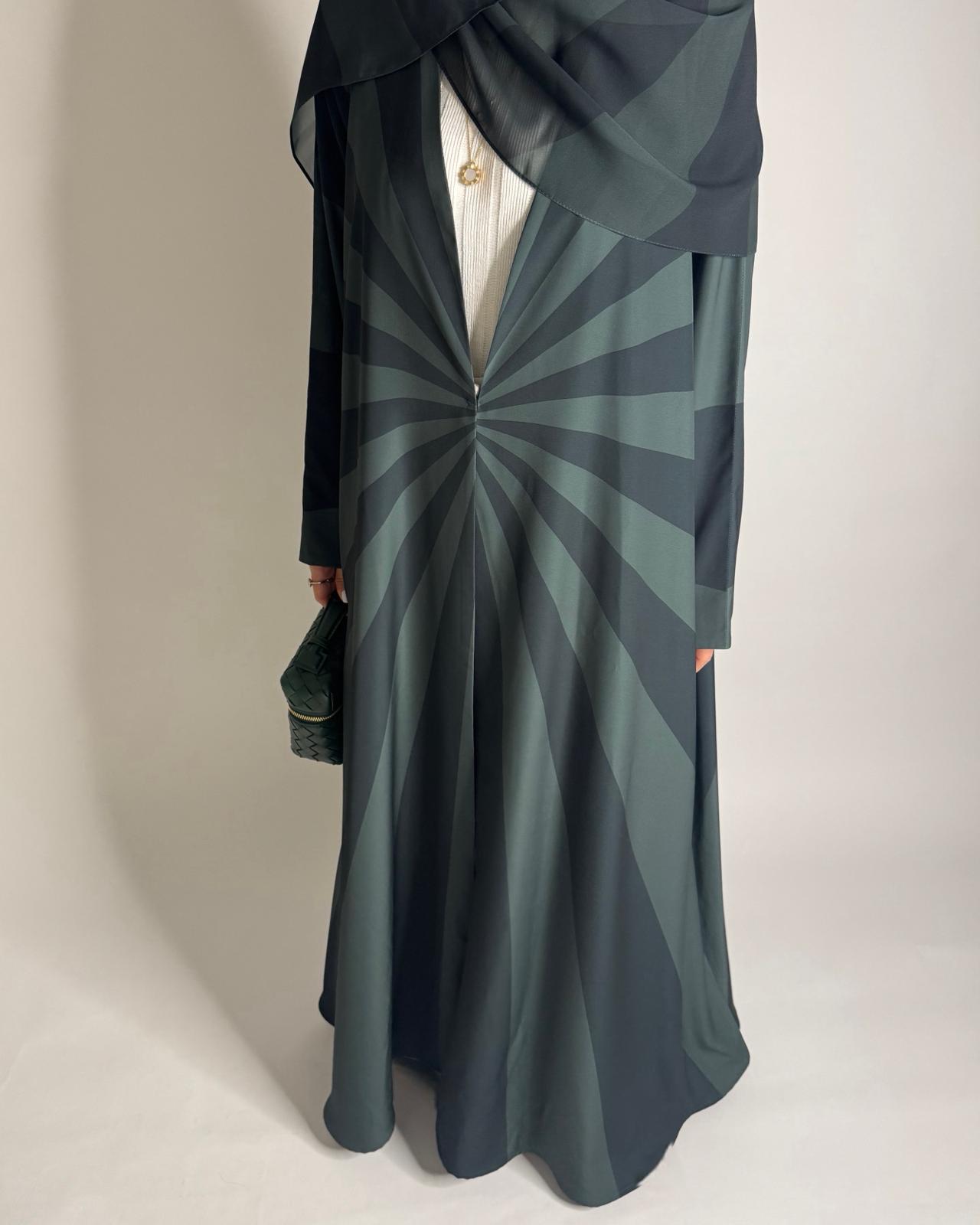 A549 - Shades of Green Zebra Pattern A-Cut Abaya & Matching Head Scarf