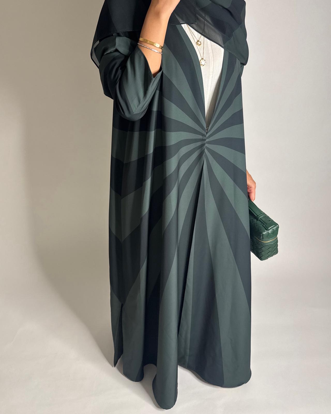 A549 - Shades of Green Zebra Pattern A-Cut Abaya & Matching Head Scarf