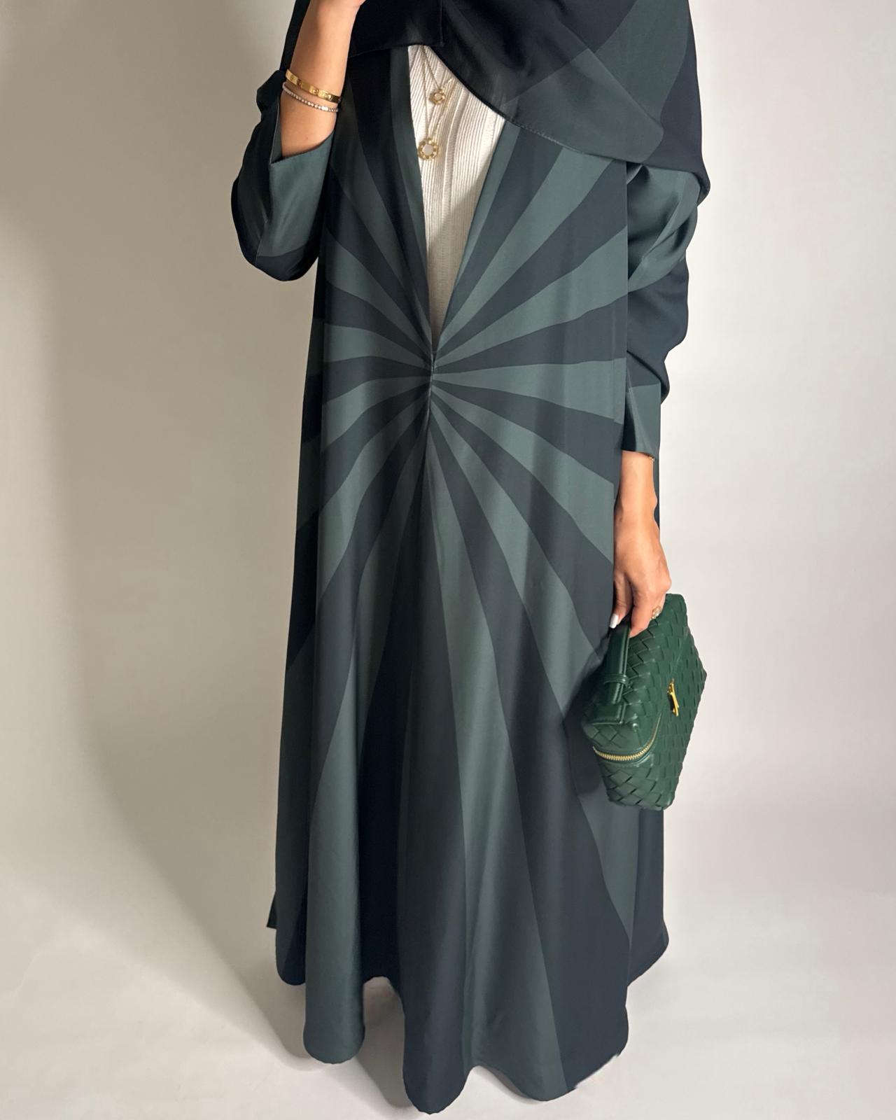 A549 - Shades of Green Zebra Pattern A-Cut Abaya & Matching Head Scarf
