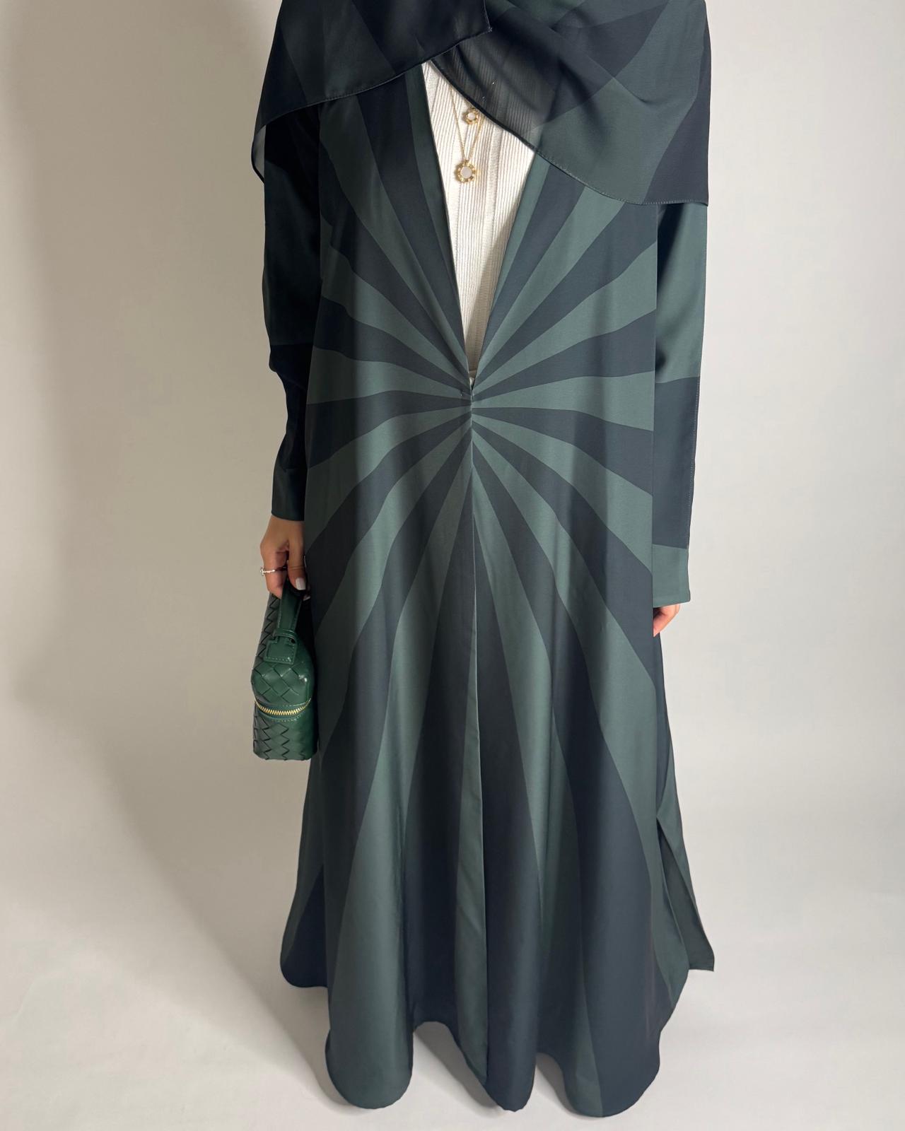 A549 - Shades of Green Zebra Pattern A-Cut Abaya & Matching Head Scarf