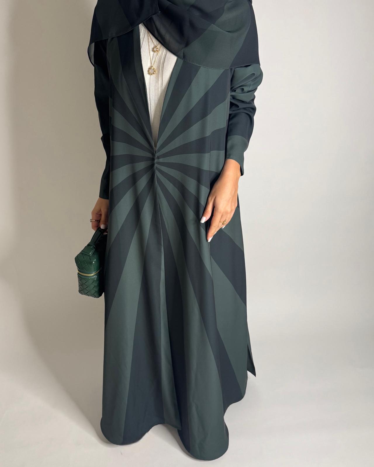 A549 - Shades of Green Zebra Pattern A-Cut Abaya & Matching Head Scarf