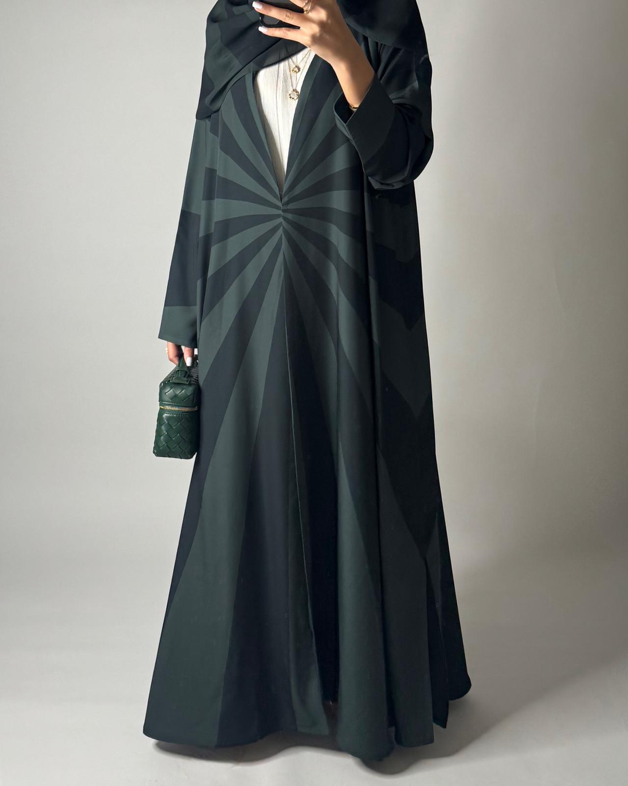 A549 - Shades of Green Zebra Pattern A-Cut Abaya & Matching Head Scarf