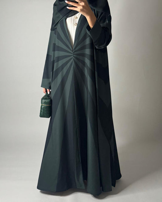 A549 - Shades of Green Zebra Pattern A-Cut Abaya & Matching Head Scarf