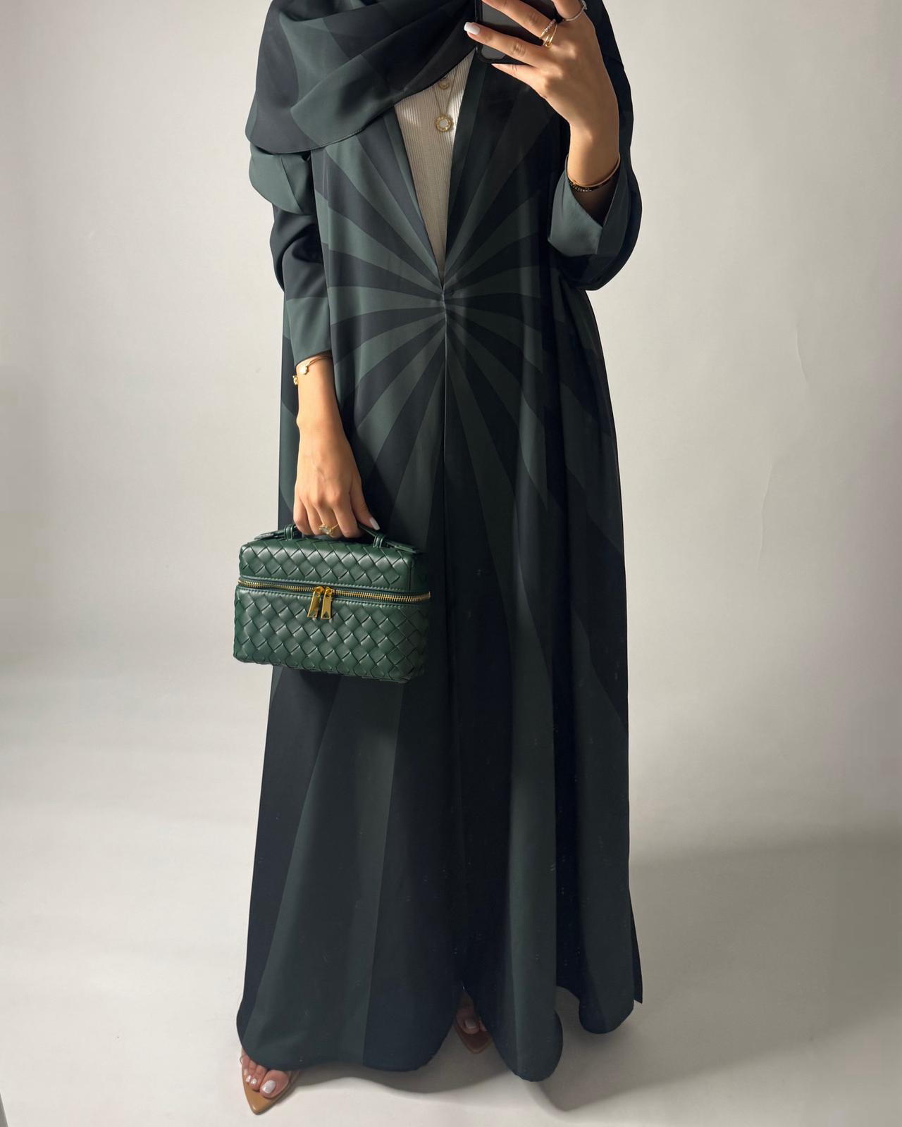 A549 - Shades of Green Zebra Pattern A-Cut Abaya & Matching Head Scarf