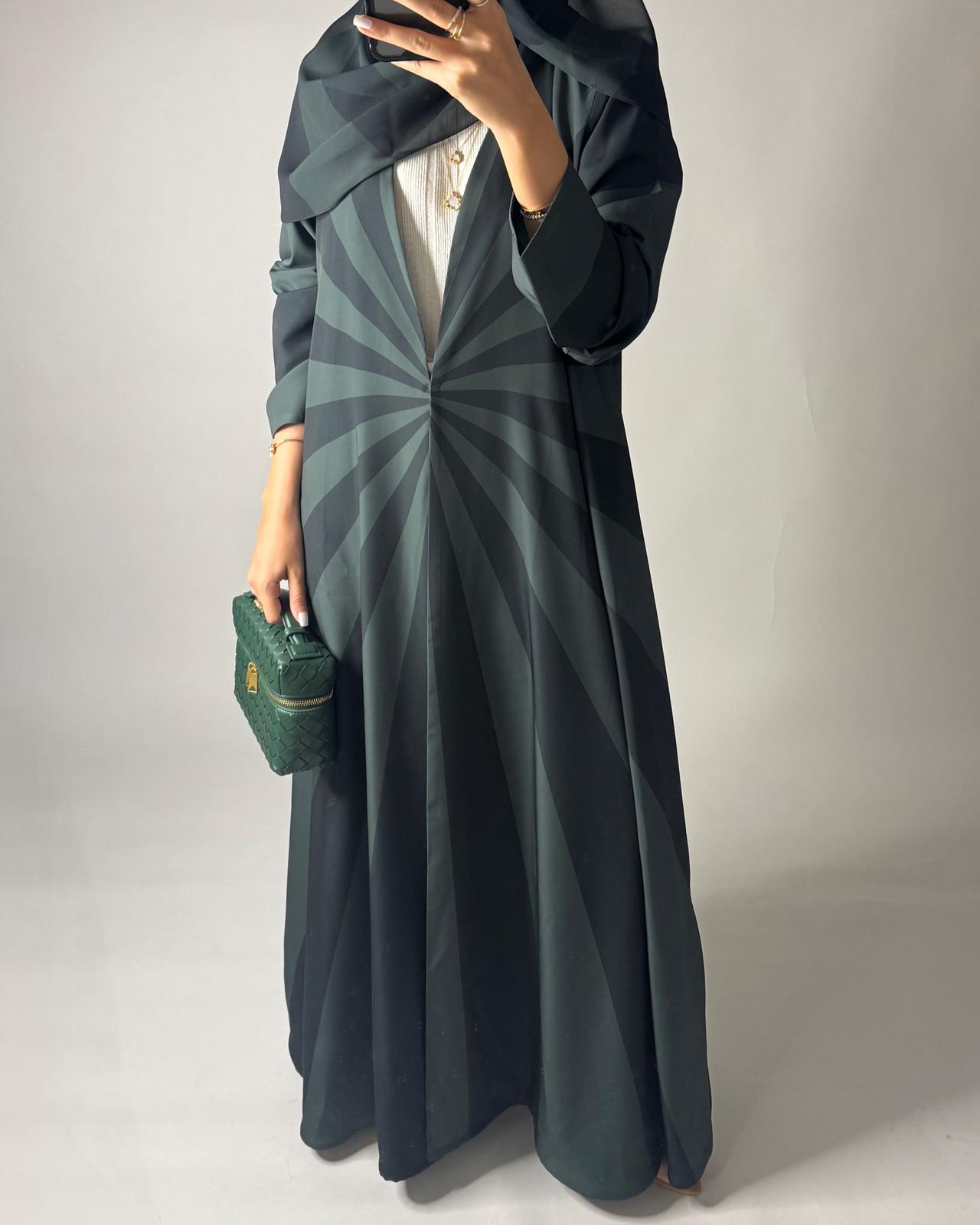 A549 - Shades of Green Zebra Pattern A-Cut Abaya & Matching Head Scarf