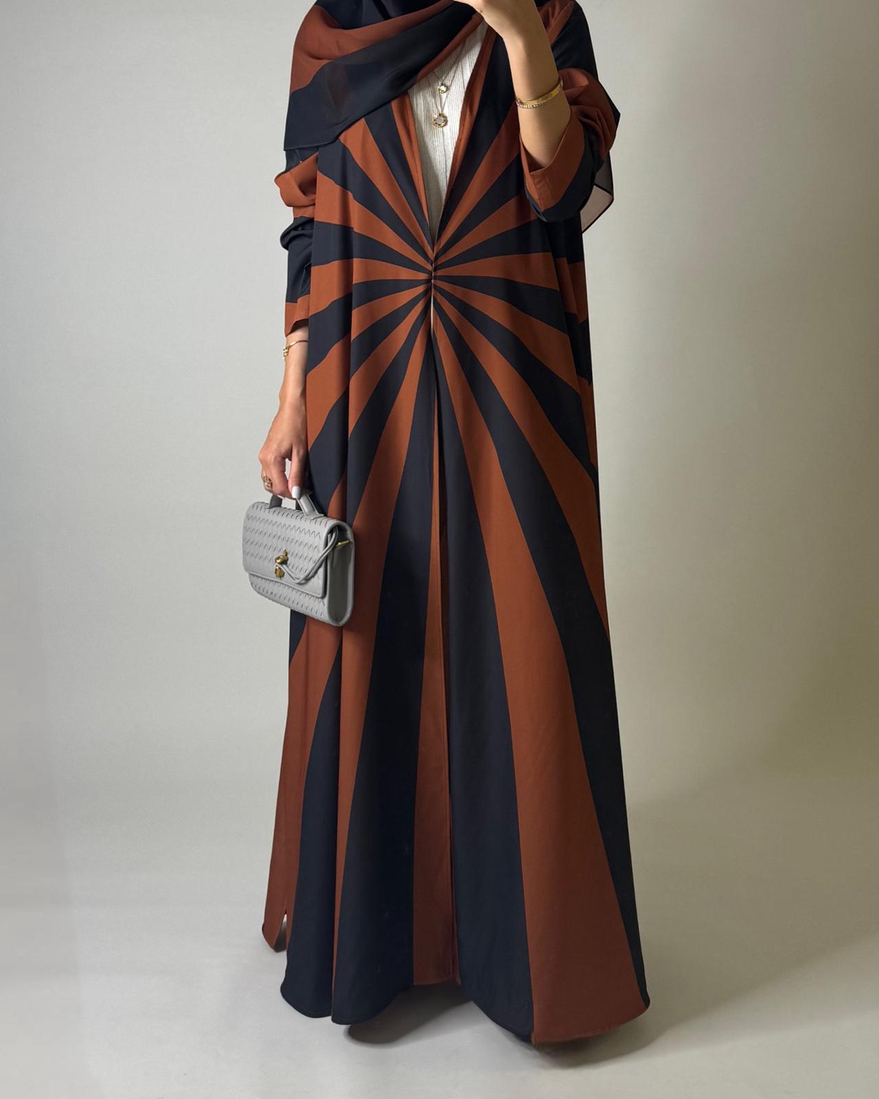 A552 - Burnt Orange & Dark Gray Zebra Pattern A-Cut Abaya & Matching Head Scarf