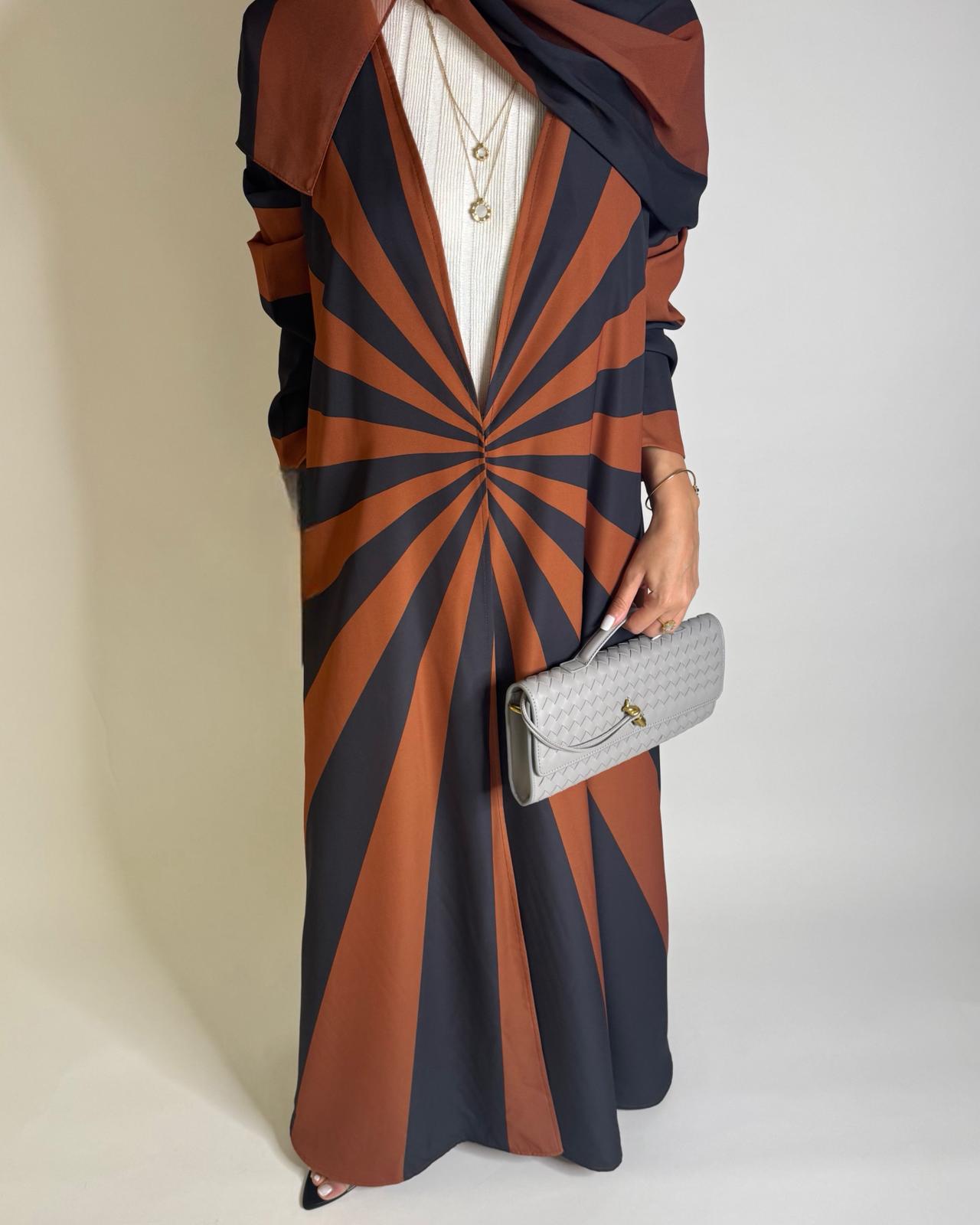 A552 - Burnt Orange & Dark Gray Zebra Pattern A-Cut Abaya & Matching Head Scarf