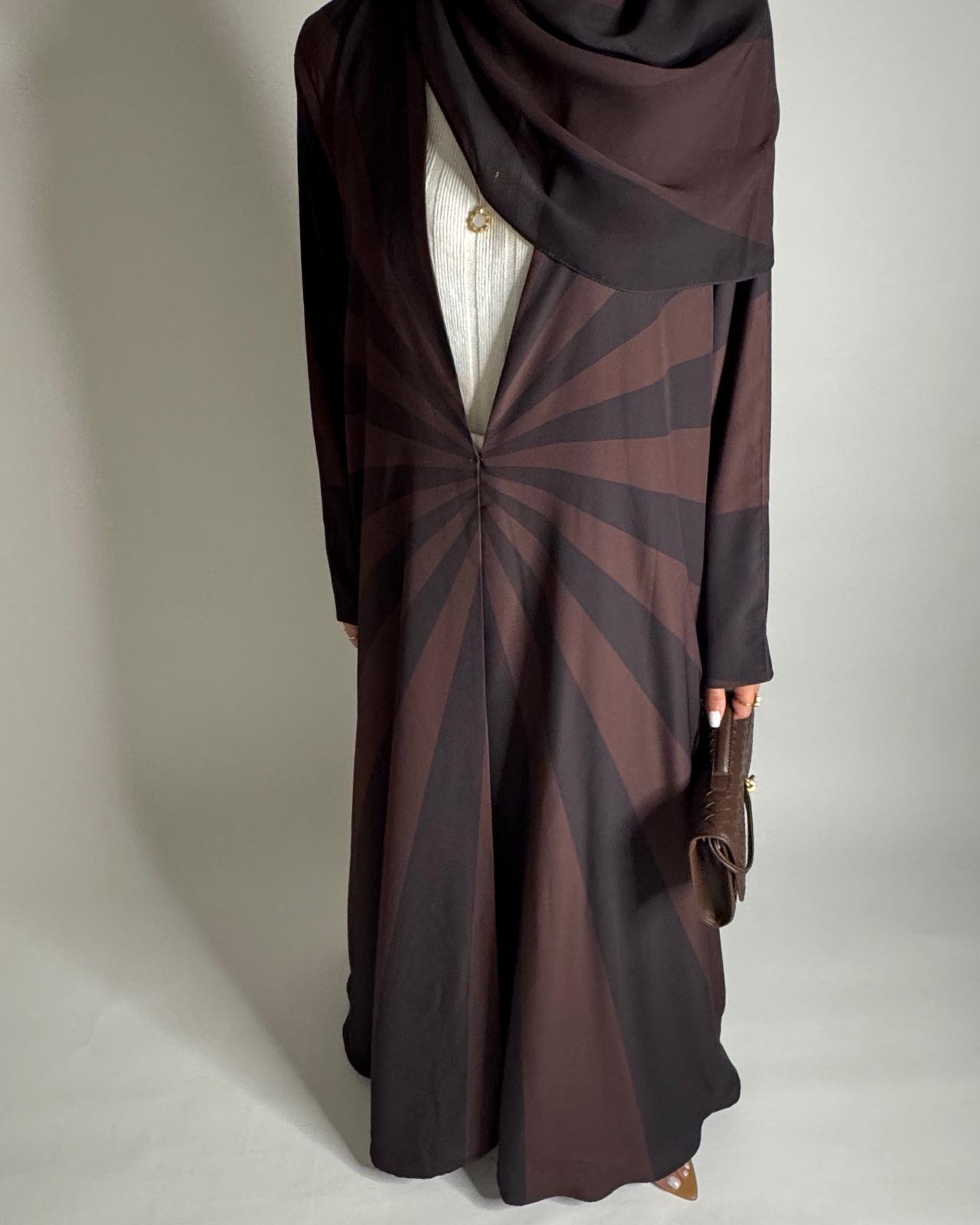 A550 - Shades of Brown Zebra Pattern A-Cut Abaya & Matching Head Scarf