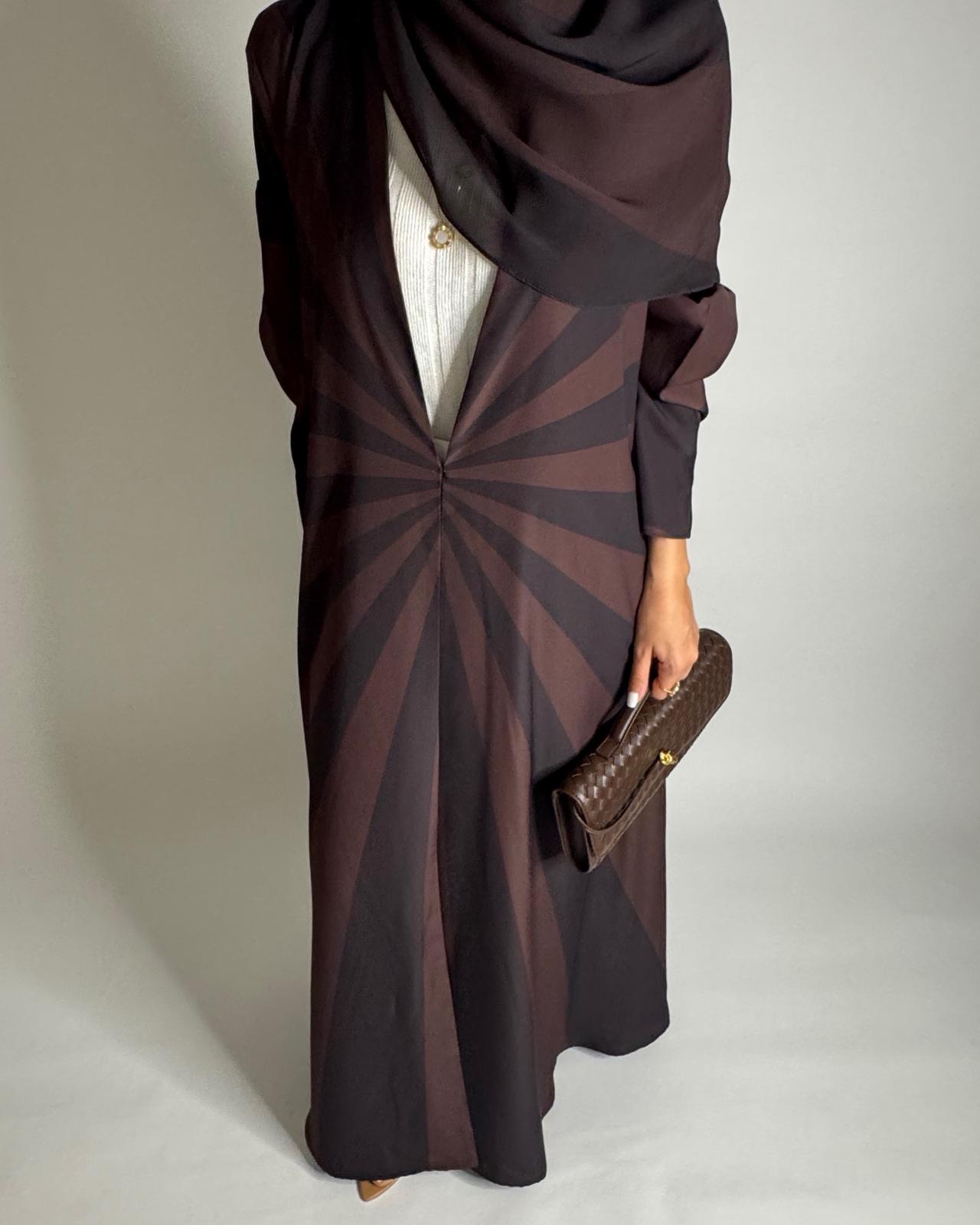 A550 - Shades of Brown Zebra Pattern A-Cut Abaya & Matching Head Scarf