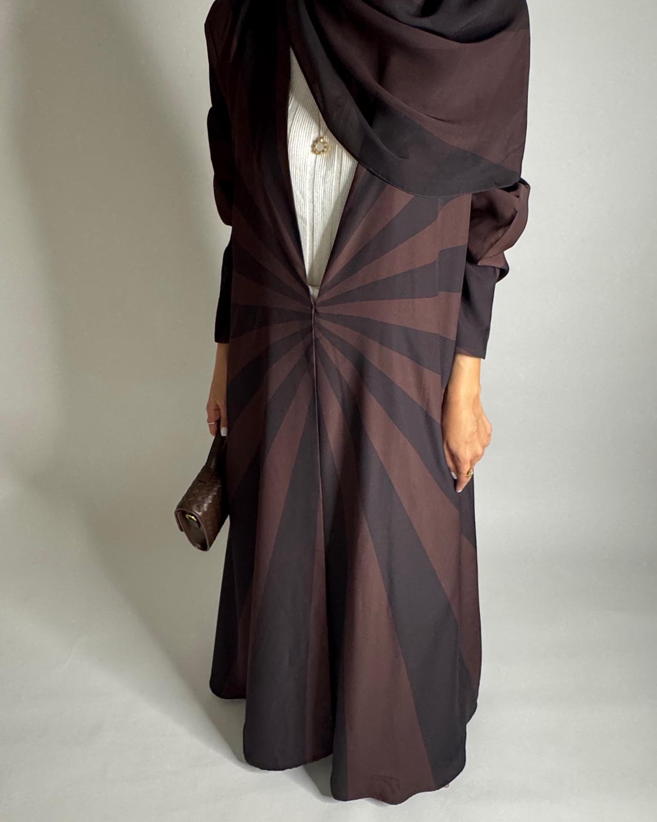 A550 - Shades of Brown Zebra Pattern A-Cut Abaya & Matching Head Scarf