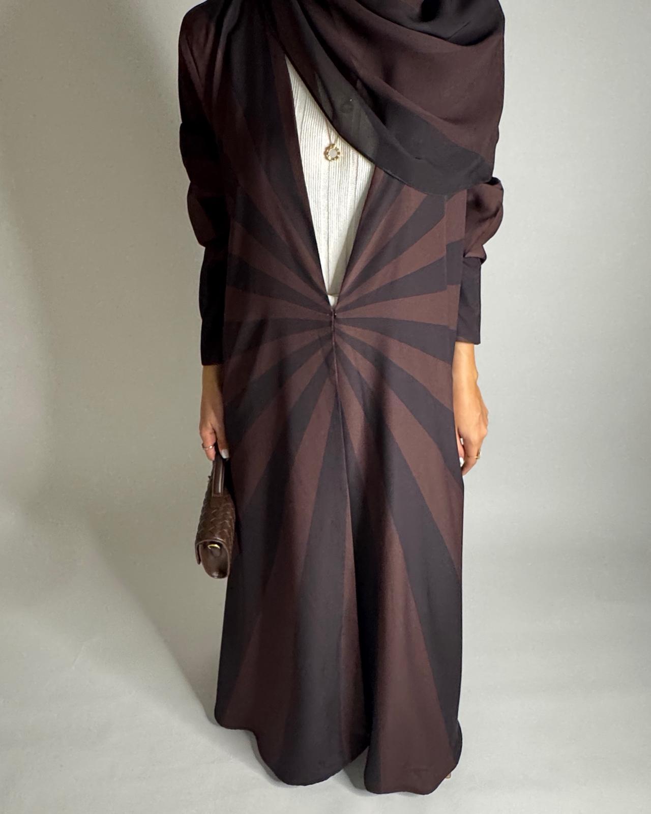 A550 - Shades of Brown Zebra Pattern A-Cut Abaya & Matching Head Scarf