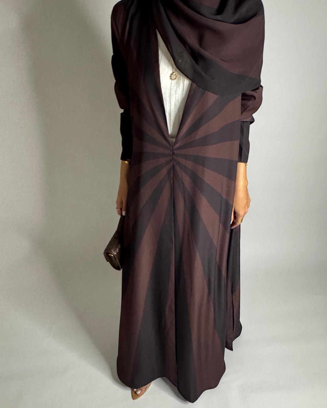 A550 - Shades of Brown Zebra Pattern A-Cut Abaya & Matching Head Scarf
