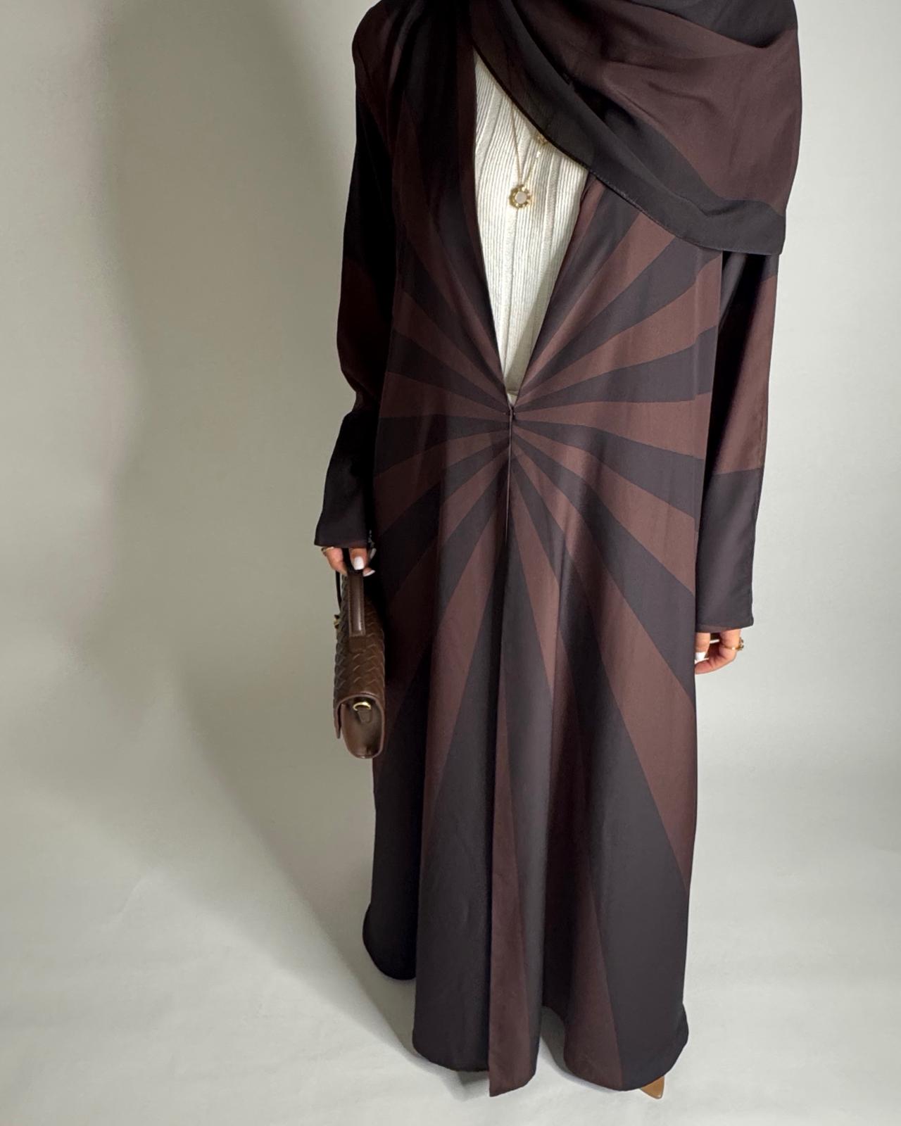 A550 - Shades of Brown Zebra Pattern A-Cut Abaya & Matching Head Scarf