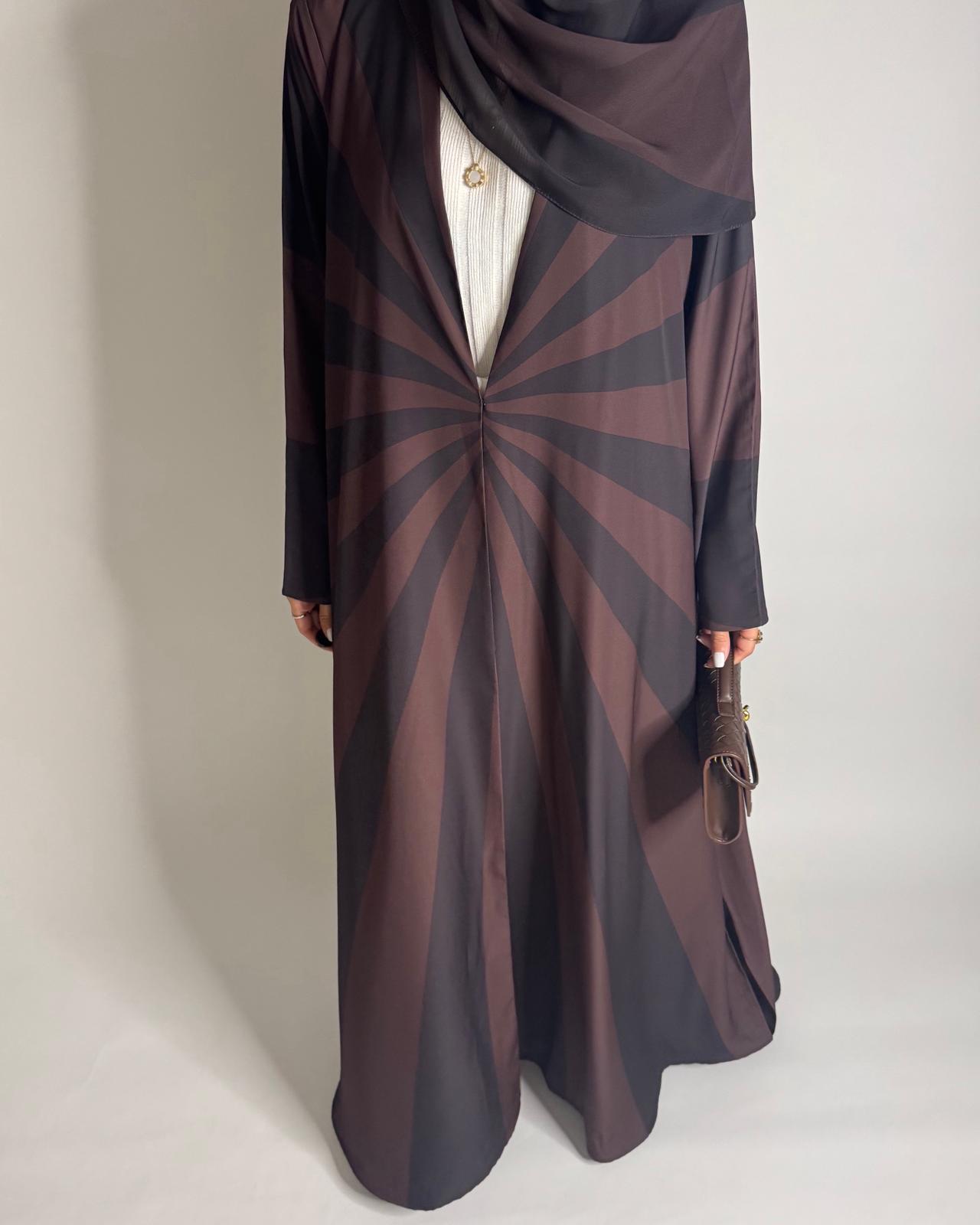 A550 - Shades of Brown Zebra Pattern A-Cut Abaya & Matching Head Scarf