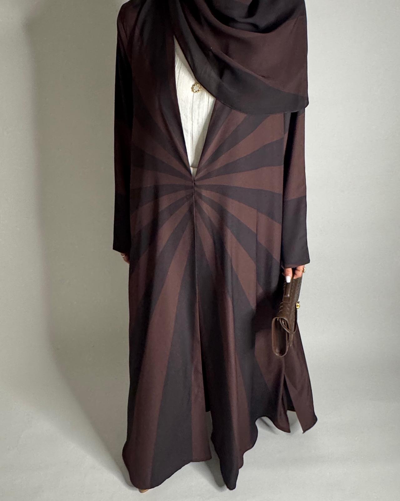 A550 - Shades of Brown Zebra Pattern A-Cut Abaya & Matching Head Scarf