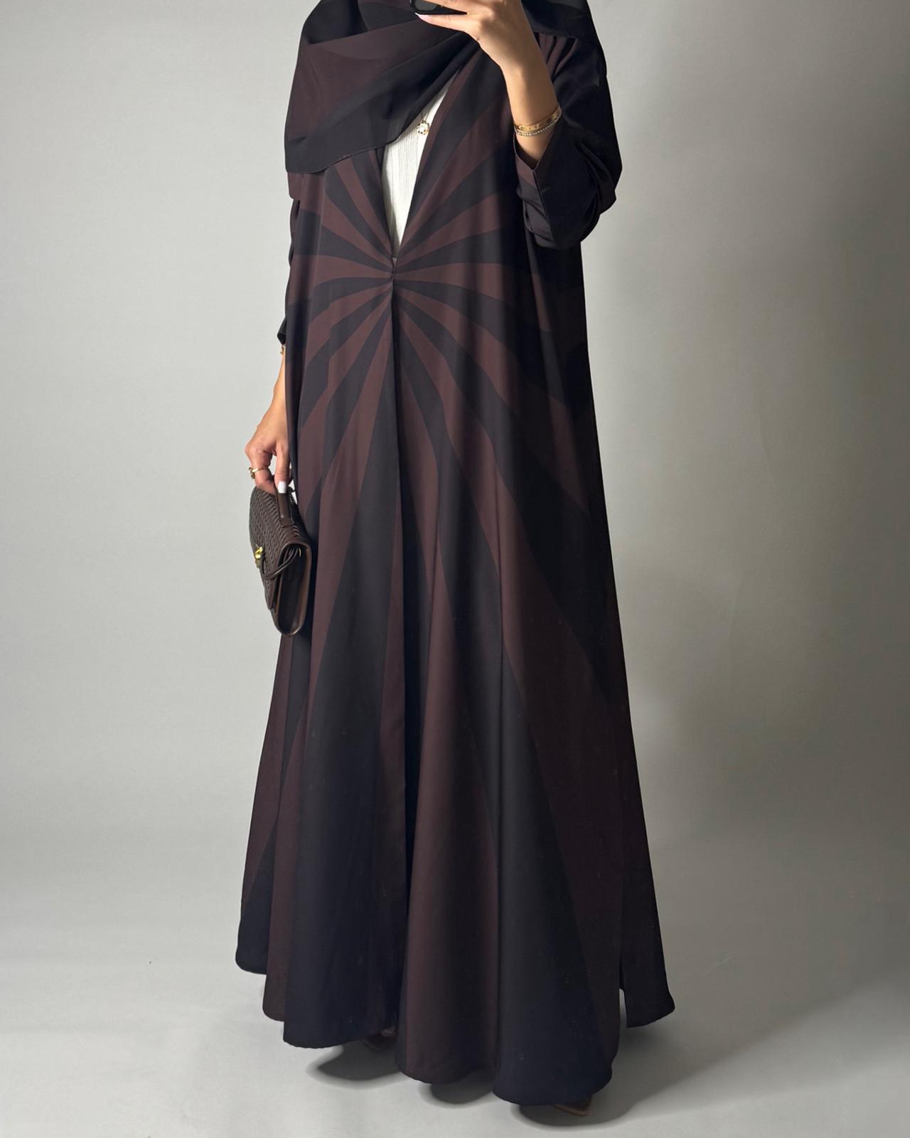 A550 - Shades of Brown Zebra Pattern A-Cut Abaya & Matching Head Scarf
