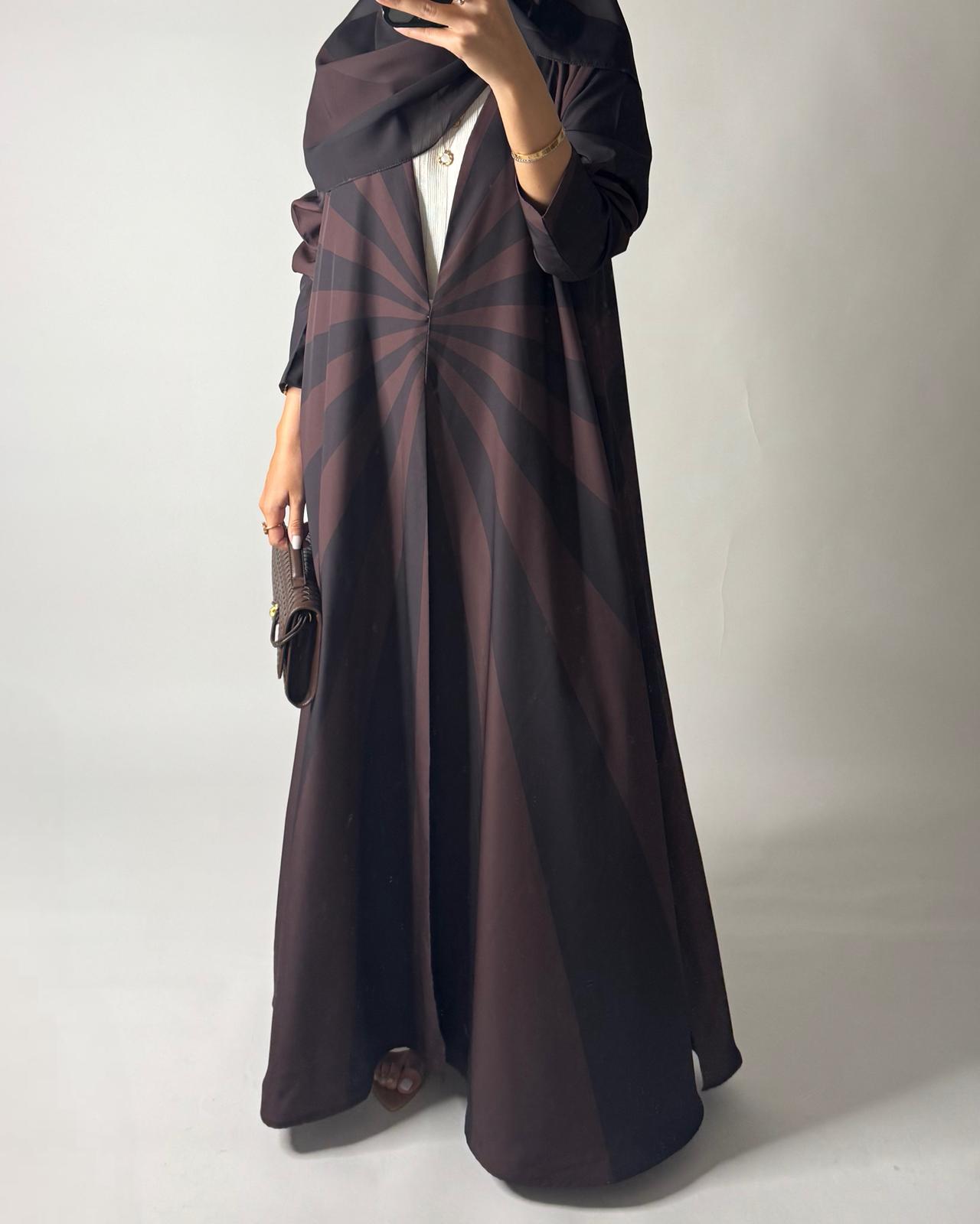 A550 - Shades of Brown Zebra Pattern A-Cut Abaya & Matching Head Scarf
