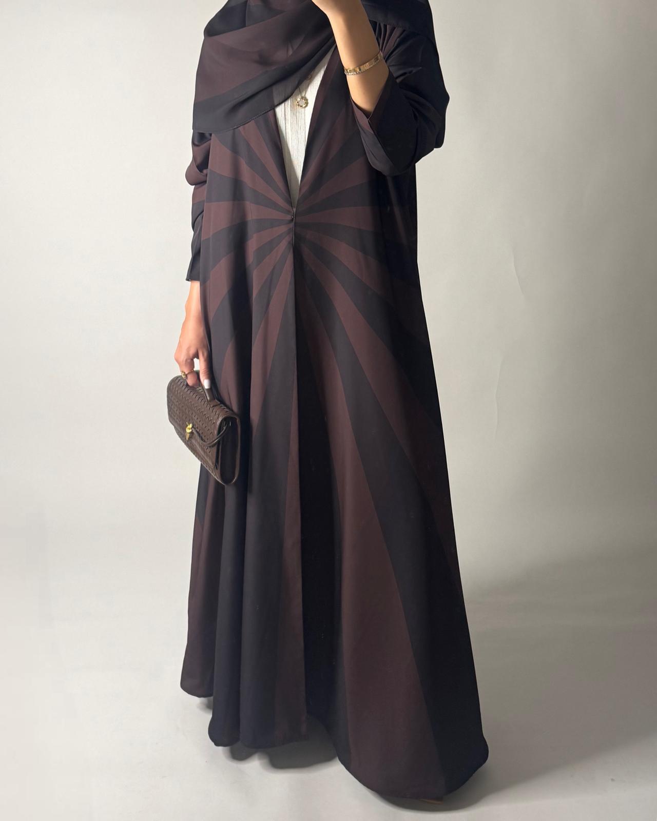 A550 - Shades of Brown Zebra Pattern A-Cut Abaya & Matching Head Scarf