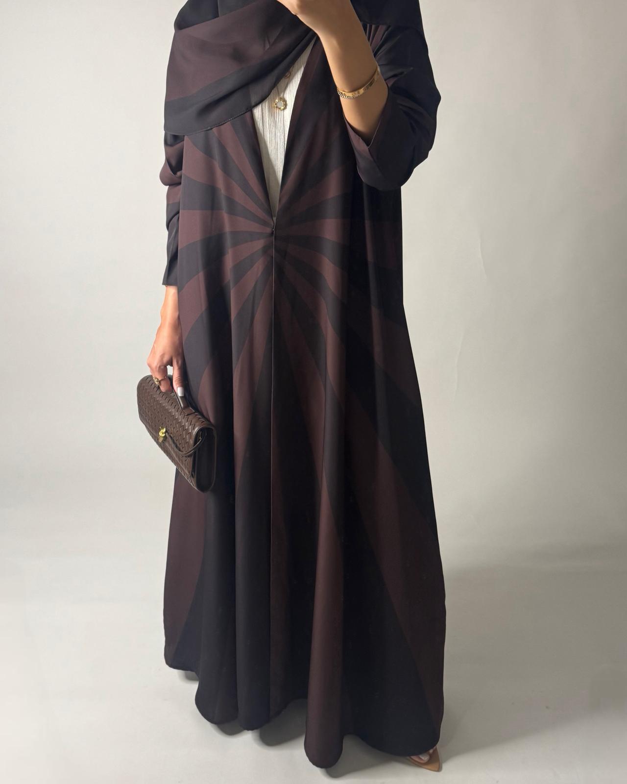 A550 - Shades of Brown Zebra Pattern A-Cut Abaya & Matching Head Scarf