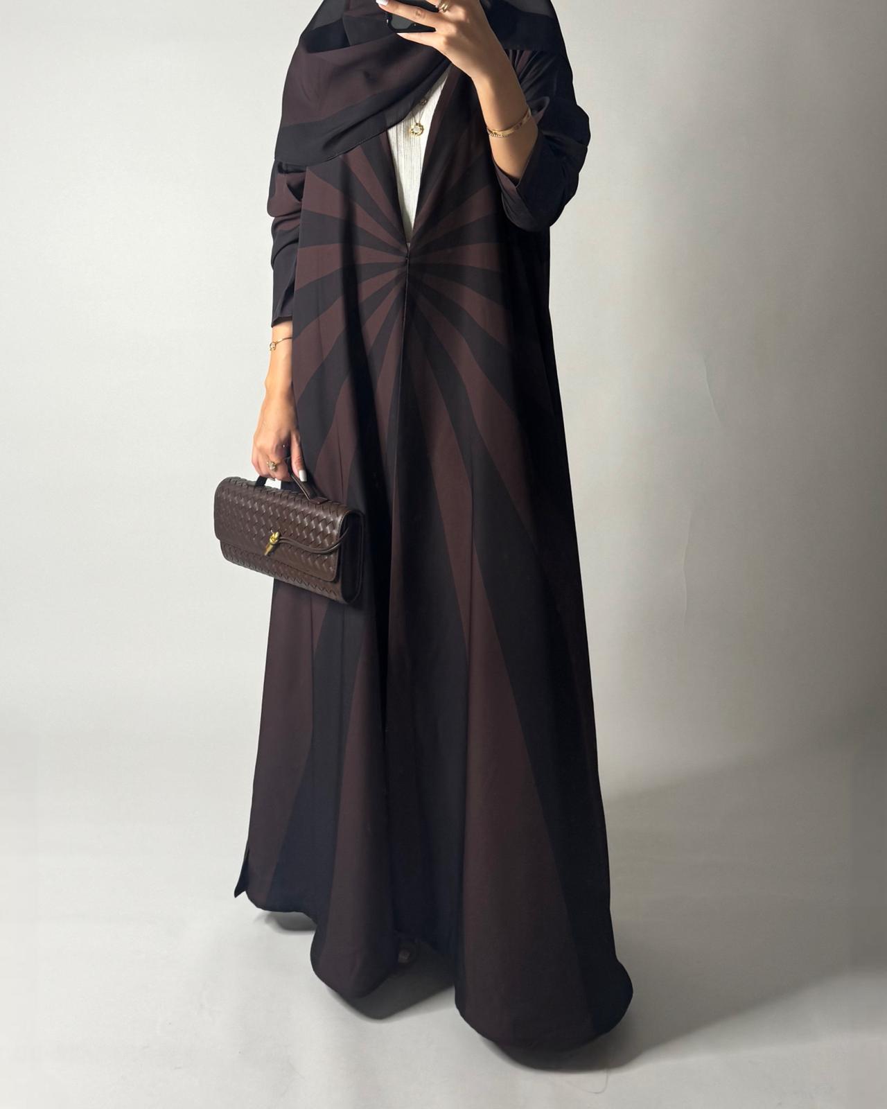 A550 - Shades of Brown Zebra Pattern A-Cut Abaya & Matching Head Scarf