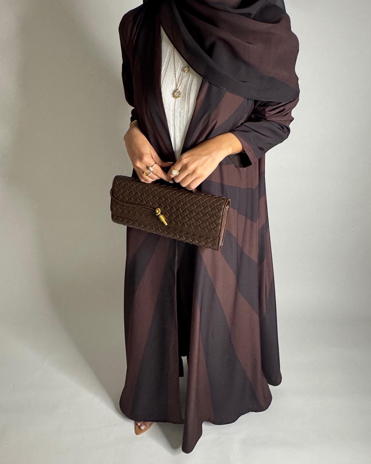 A550 - Shades of Brown Zebra Pattern A-Cut Abaya & Matching Head Scarf