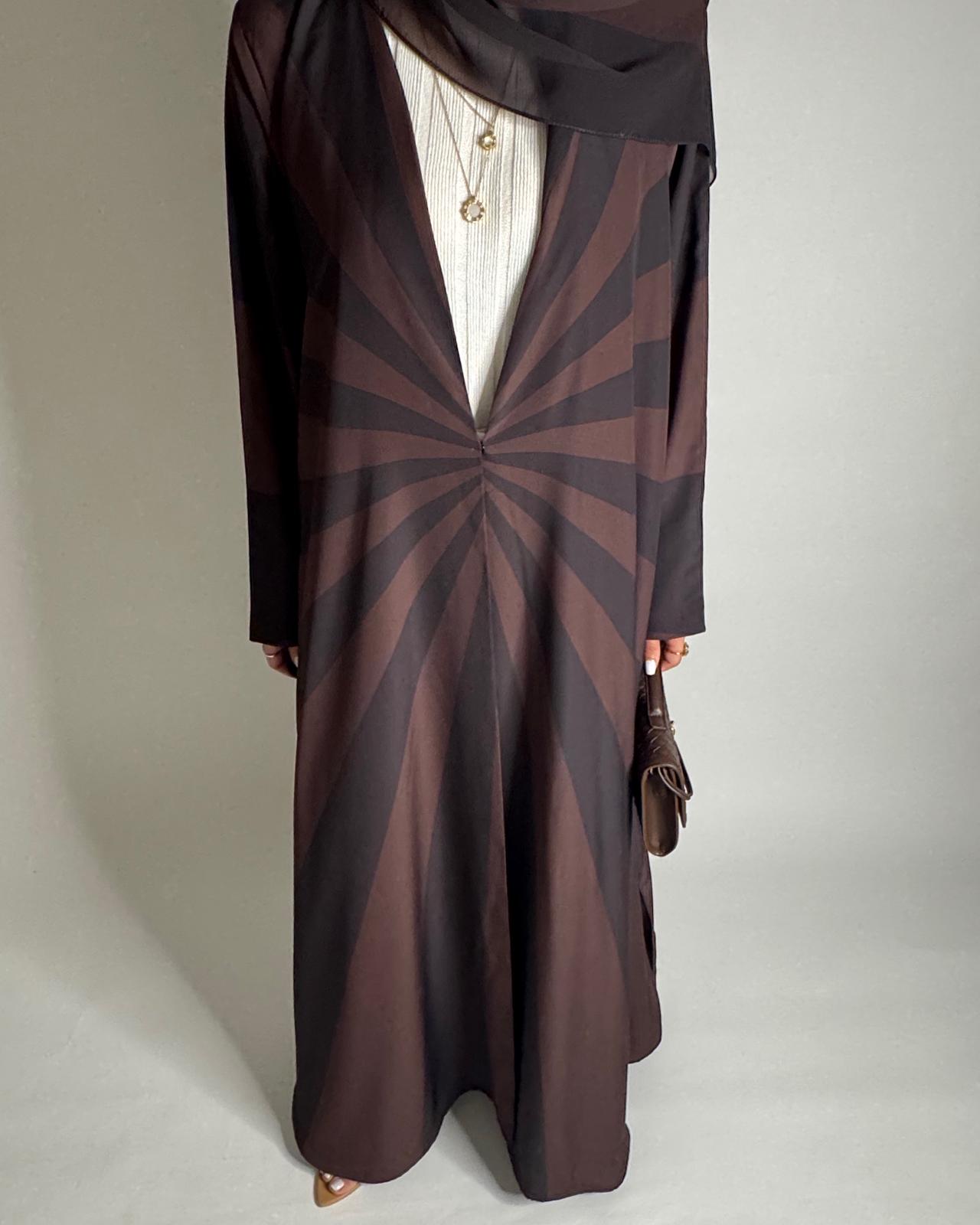 A550 - Shades of Brown Zebra Pattern A-Cut Abaya & Matching Head Scarf