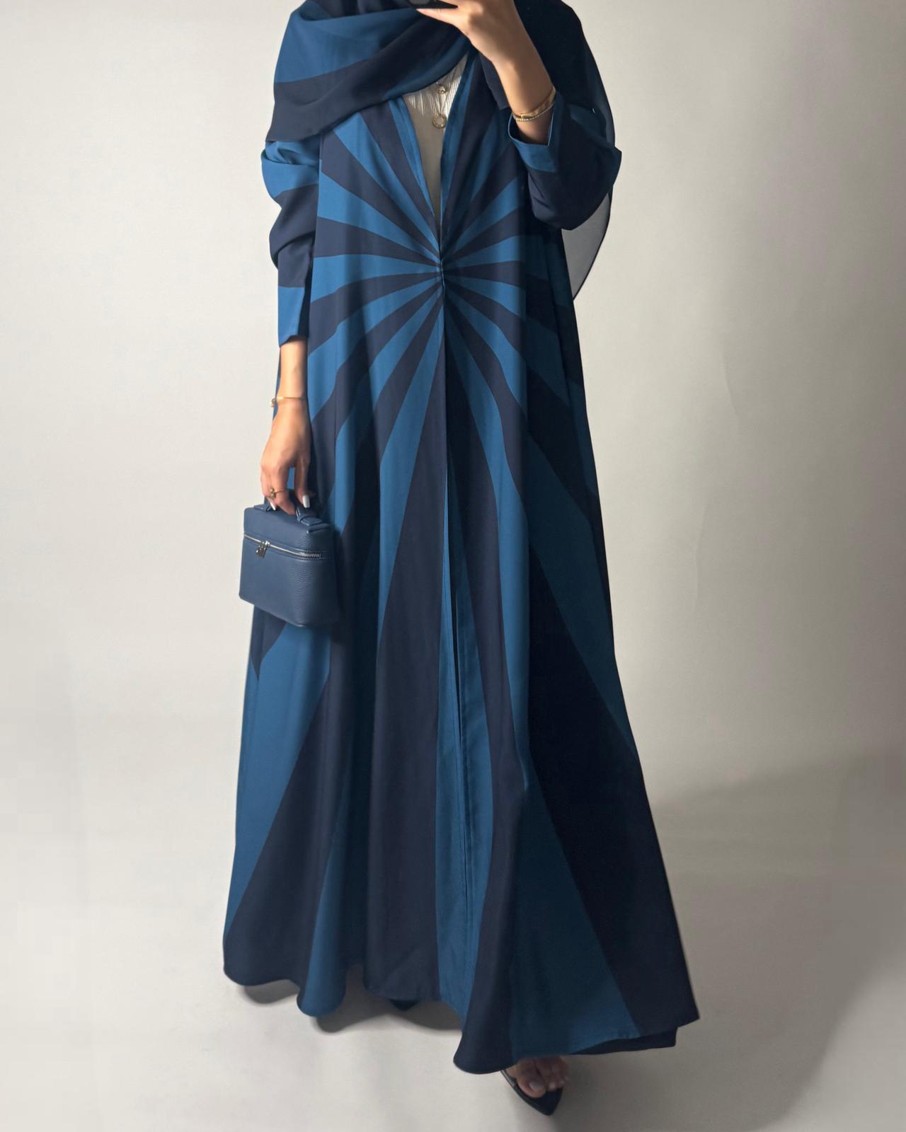 A548 - Shades of Blue Zebra Pattern A-Cut Abaya & Matching Head Scarf
