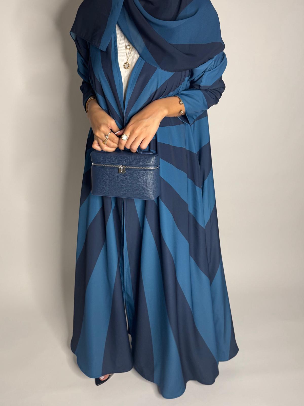 A548 - Shades of Blue Zebra Pattern A-Cut Abaya & Matching Head Scarf