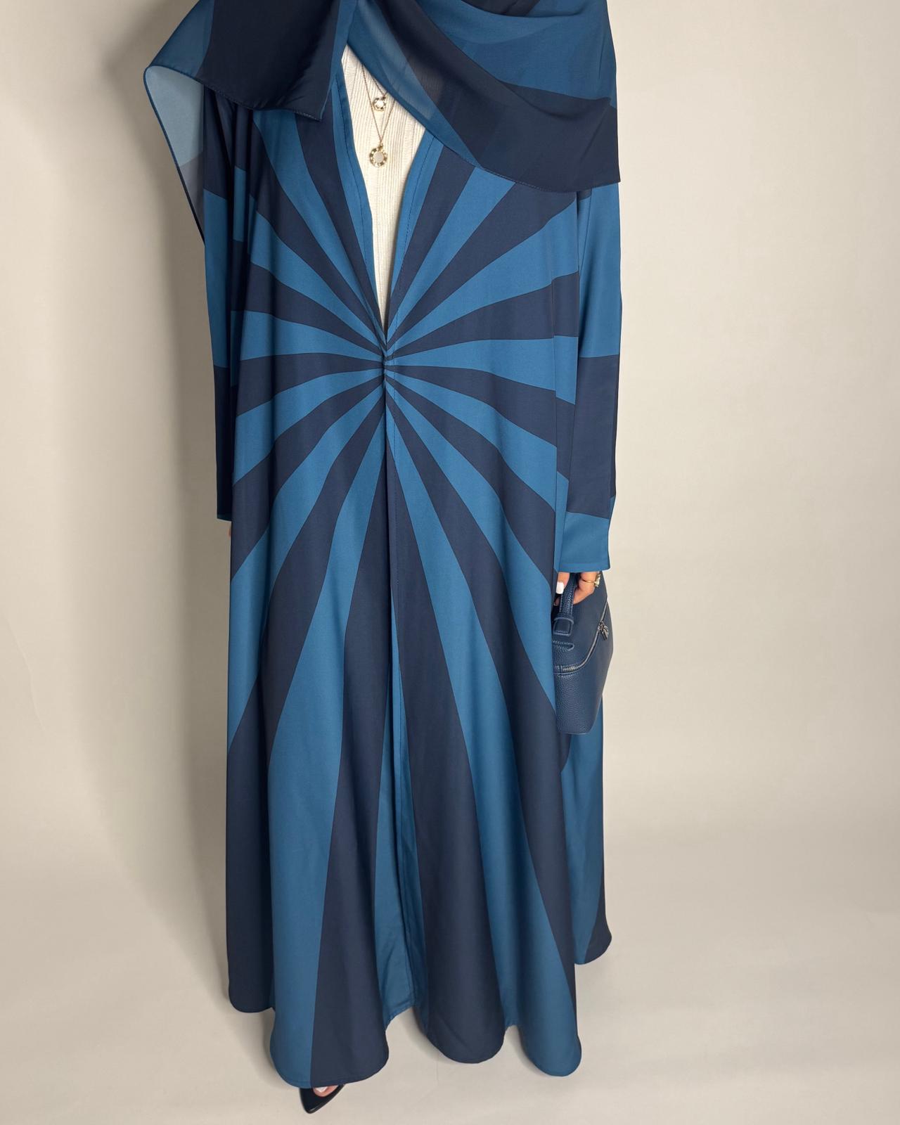 A548 - Shades of Blue Zebra Pattern A-Cut Abaya & Matching Head Scarf
