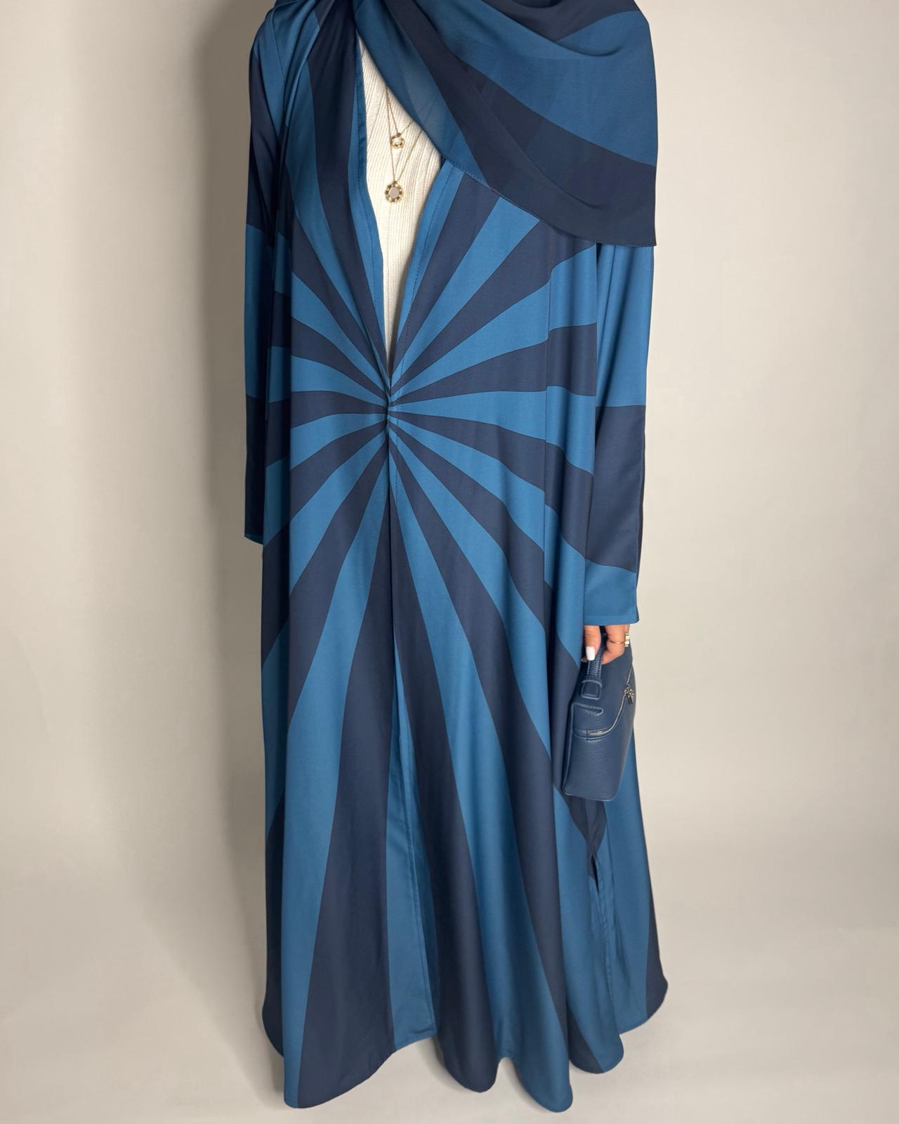 A548 - Shades of Blue Zebra Pattern A-Cut Abaya & Matching Head Scarf
