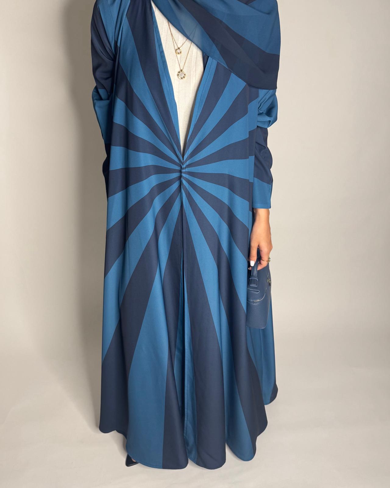 A548 - Shades of Blue Zebra Pattern A-Cut Abaya & Matching Head Scarf