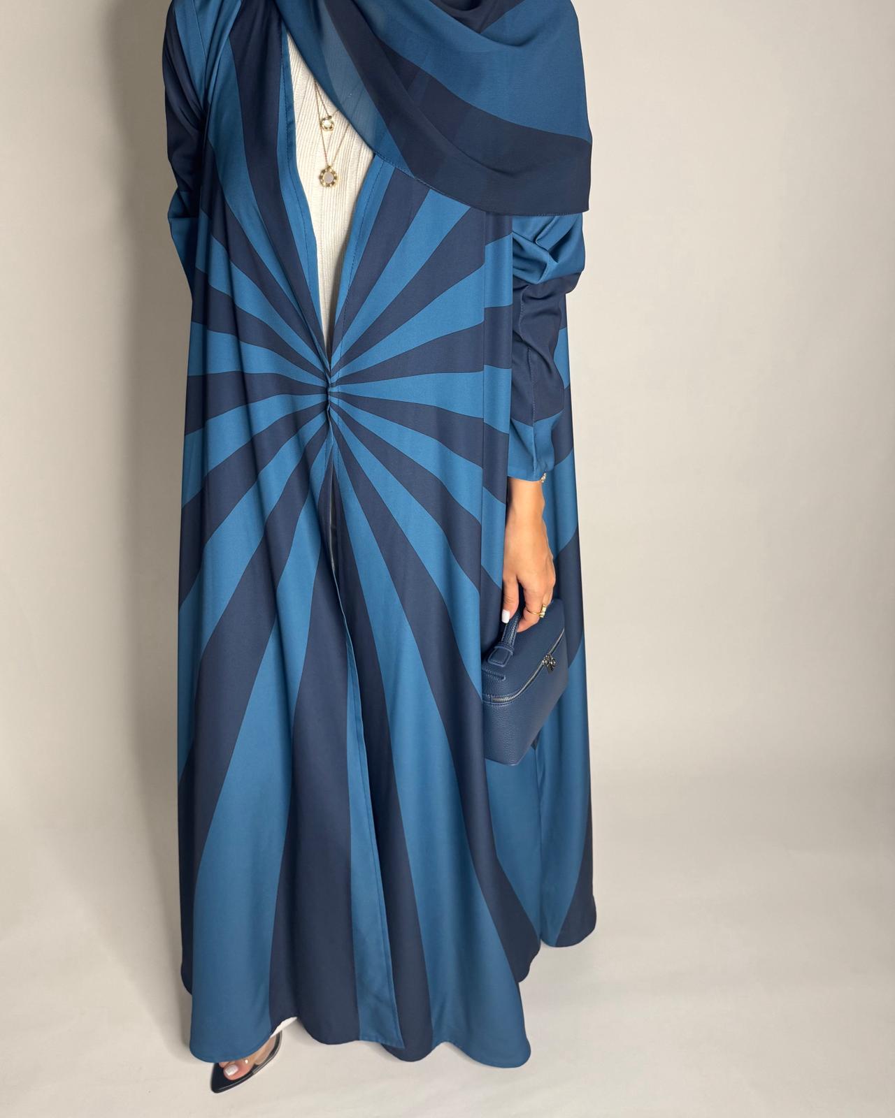 A548 - Shades of Blue Zebra Pattern A-Cut Abaya & Matching Head Scarf