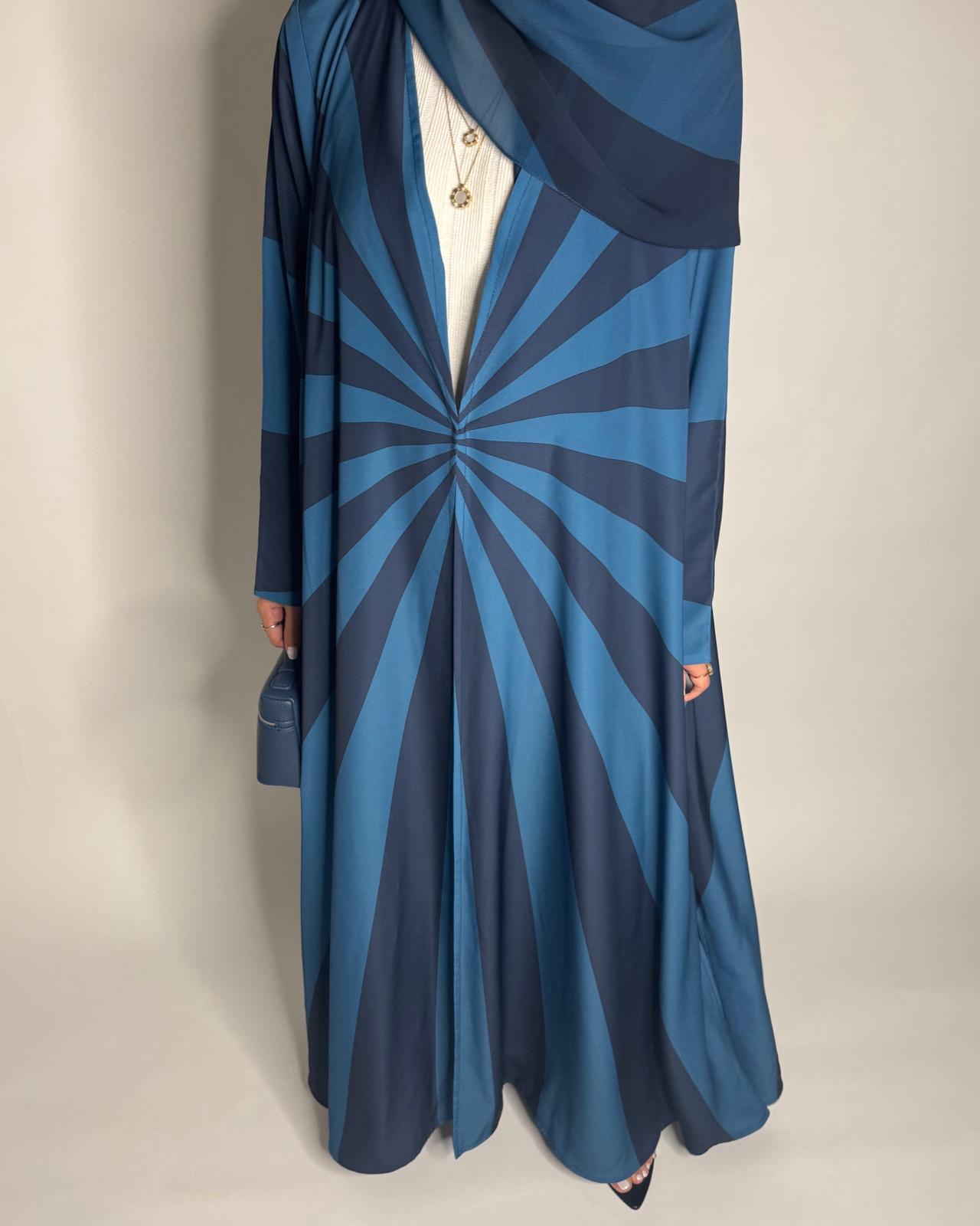 A548 - Shades of Blue Zebra Pattern A-Cut Abaya & Matching Head Scarf
